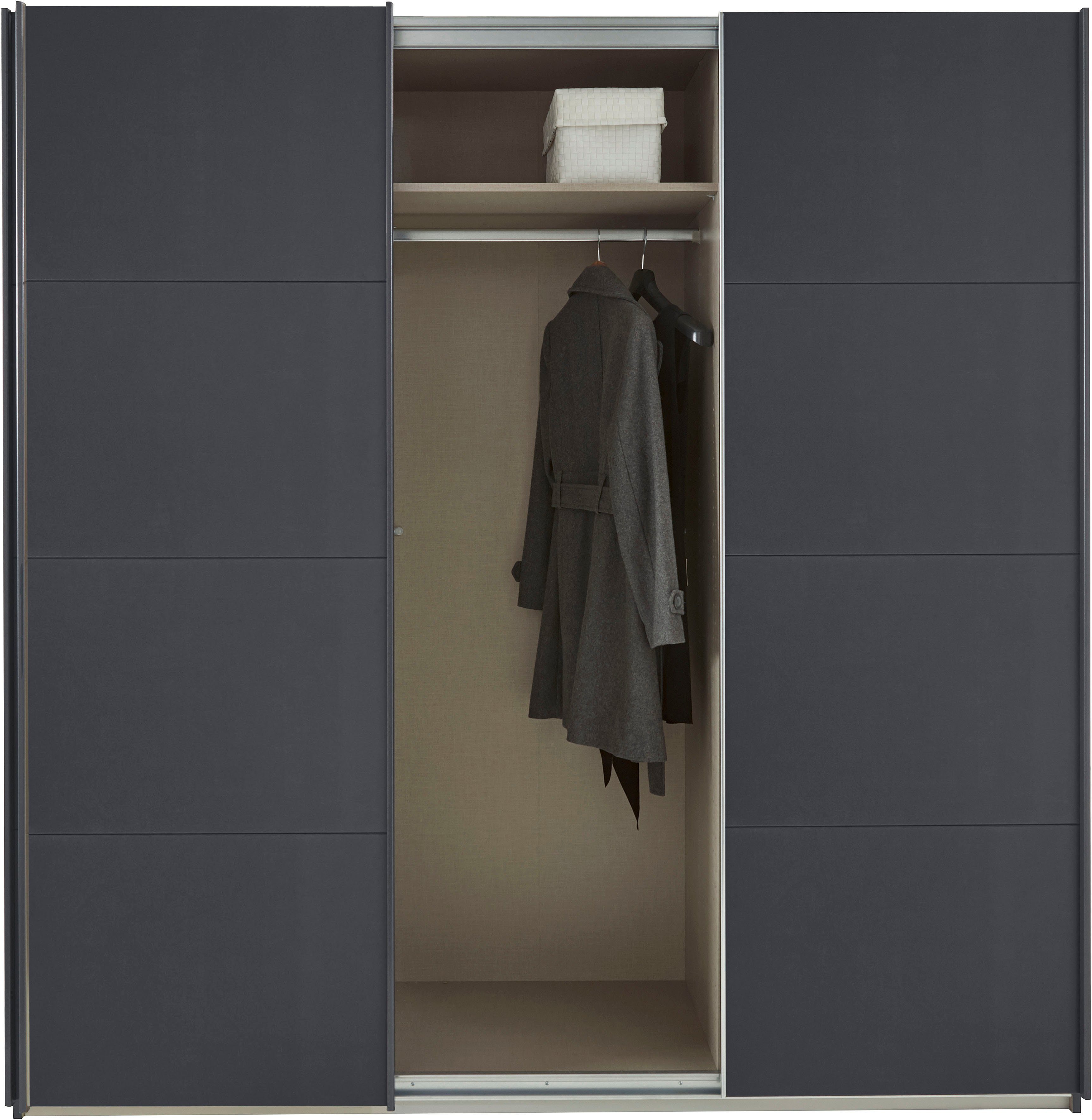 Wäscheeinteilung inkl. Böden Innenschubladen rauch mit zusätzlichen Graumetallic Schwebetürenschrank 3 sowie Oteli
