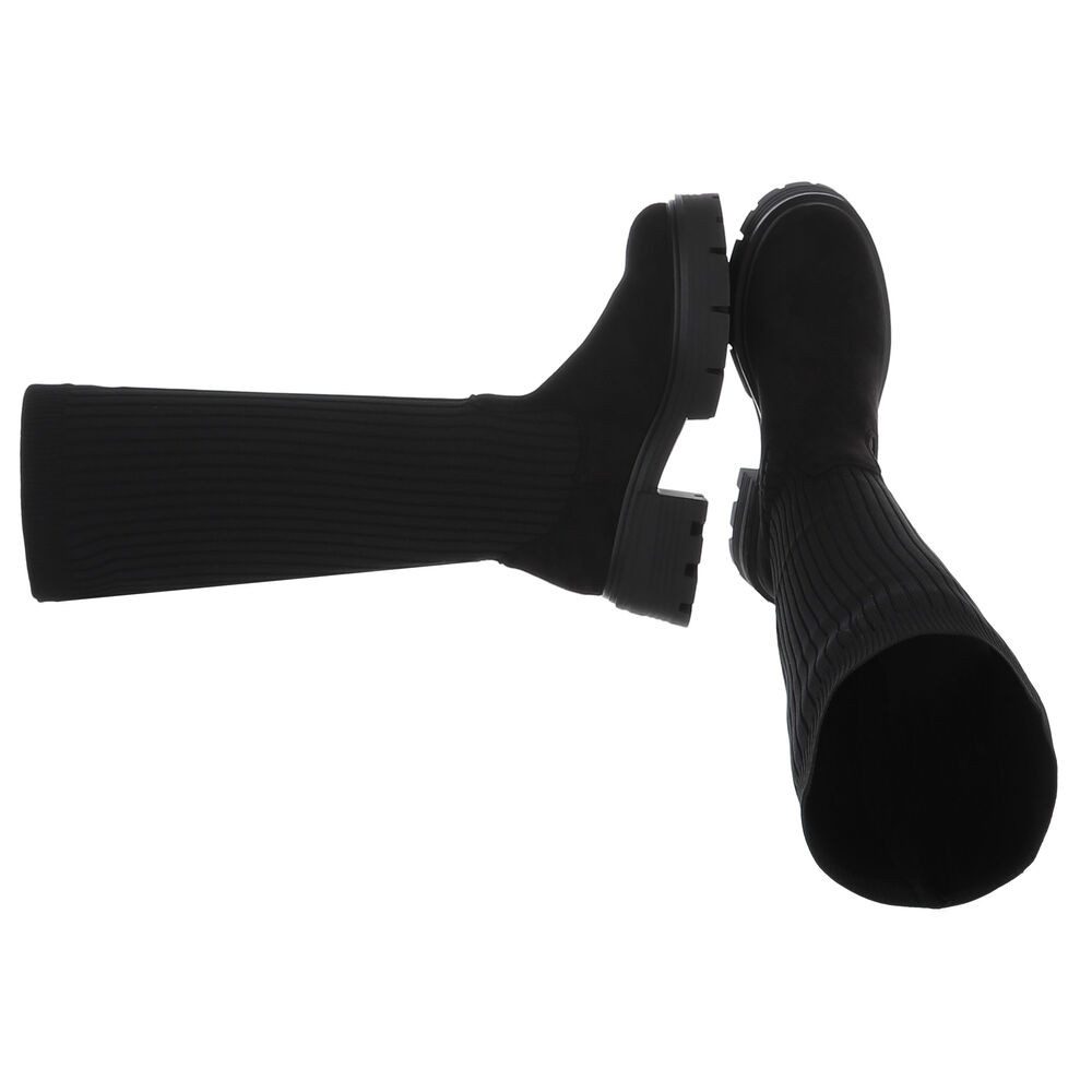 Ital-Design Modische Kniehohe Stiefel mit Rippen-Design für Damen Plateaust günstig online kaufen