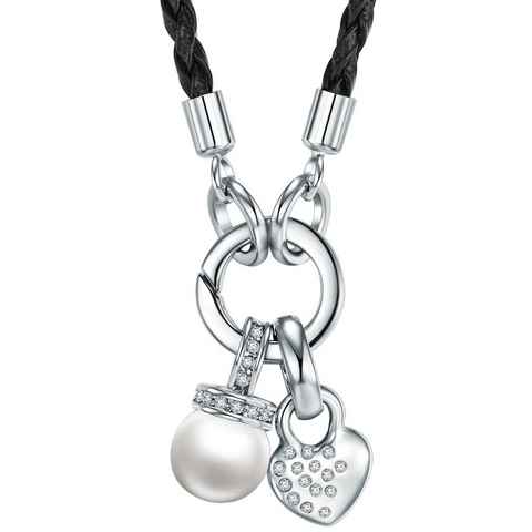 Lulu & Jane Collier Kette schwarz Perle (synth) weiß verziert mit Kristallen von Swarovski® weiß