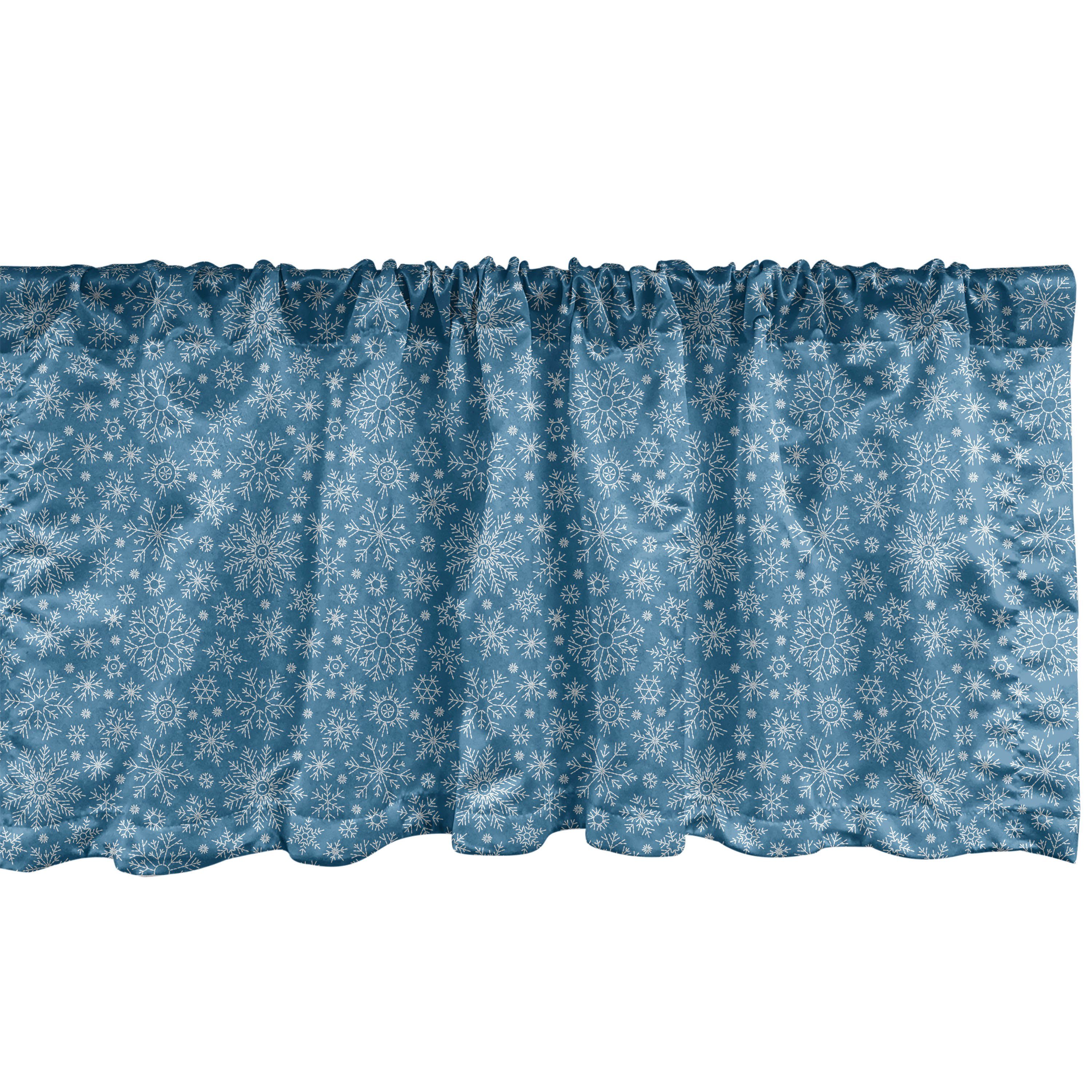 Scheibengardine Vorhang Volant für Küche Schlafzimmer Dekor mit Stangentasche, Abakuhaus, Microfaser, Winter Schneeflocken auf blauem Muster