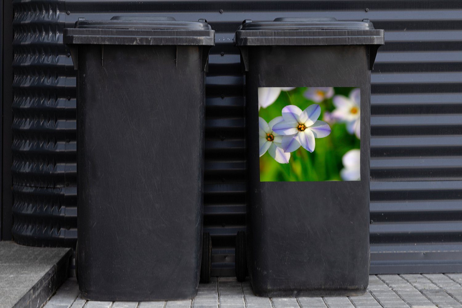 Blumen Mülltonne, Sticker, Container, MuchoWow Wandsticker Mülleimer-aufkleber, - Abfalbehälter Garten Lila (1 St), -