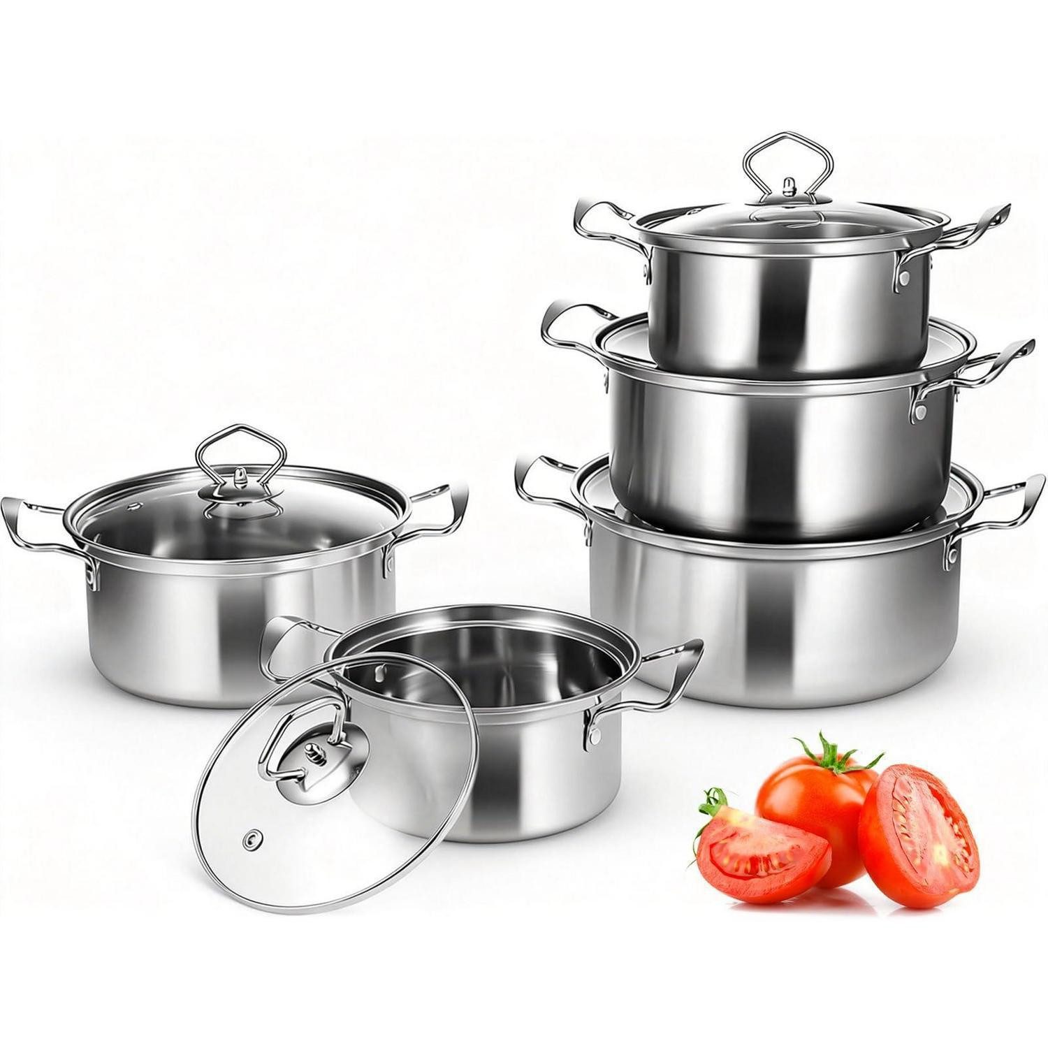 LuxusKollektion Topf-Set Topfset Edelstahl 10-Teilig Induktion