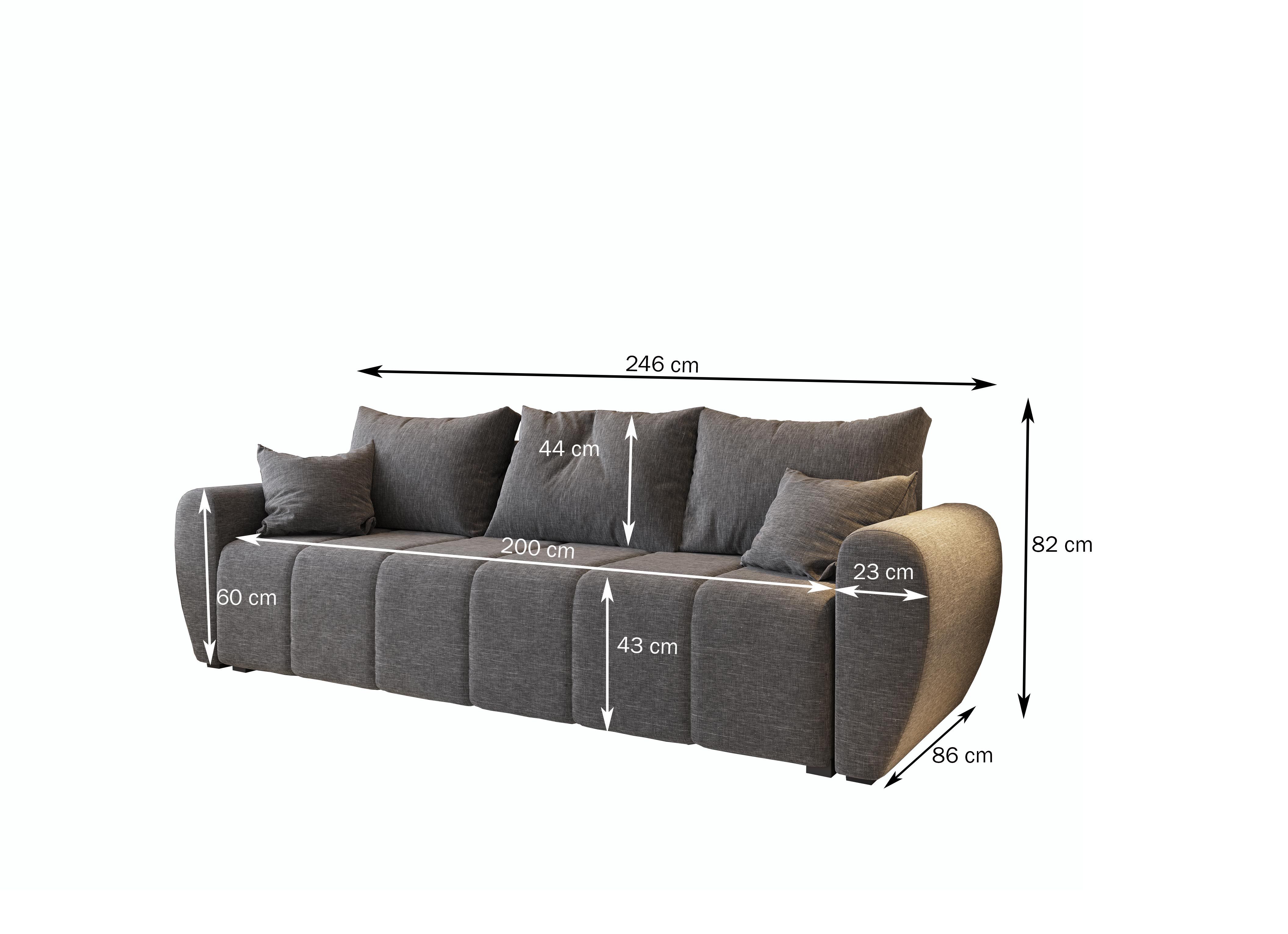 Masseno Sofa MADISON mit Schlaffunktion, Schlafsofa, Couch mit Bettkasten