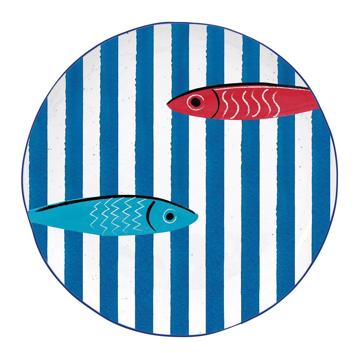 EasyLife Speiseteller Sardines Party, Spülmaschinengeeignet, Mehrfarbig, Fische, ⌀ 26cm, Mehrfarbig, Fische