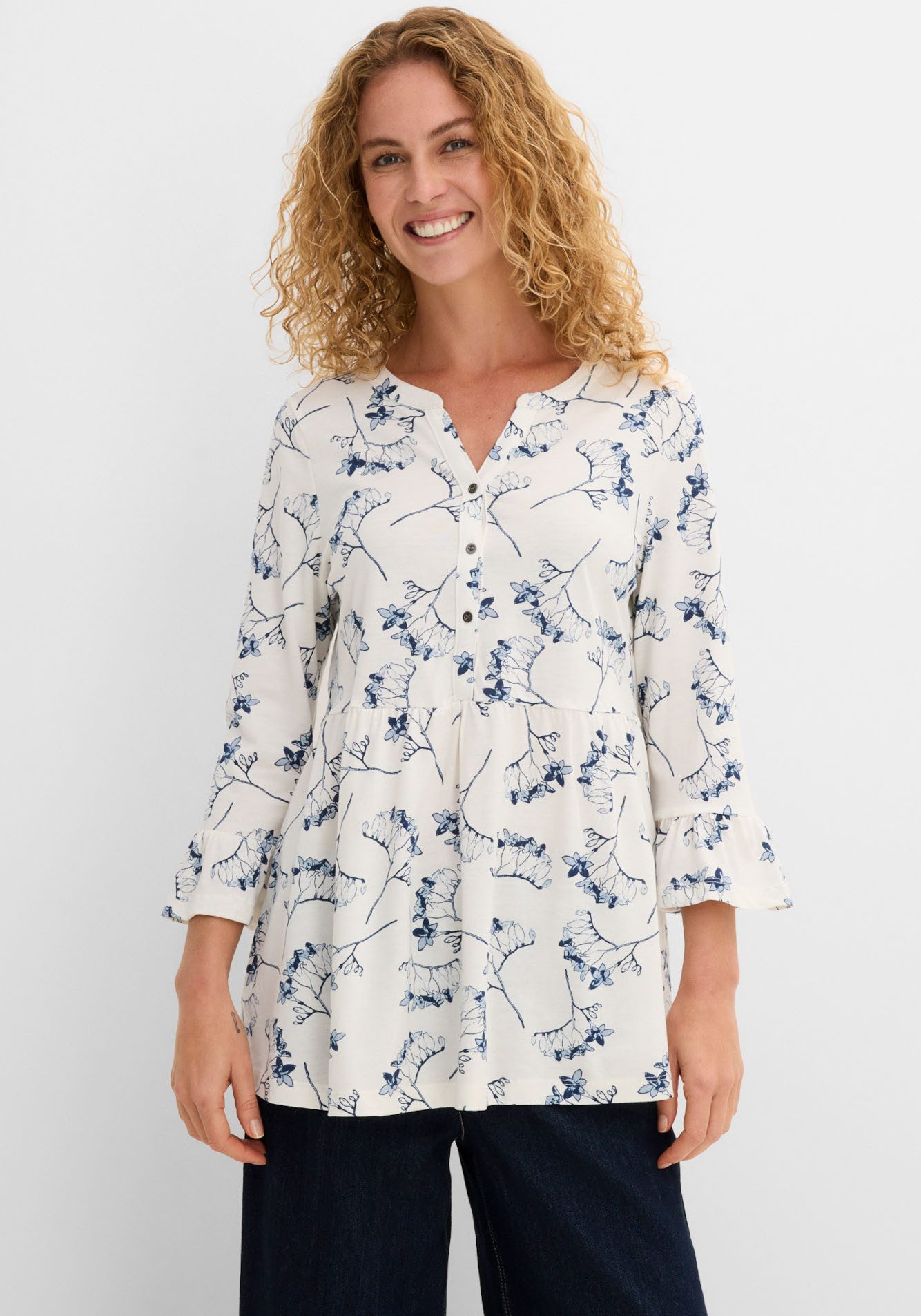 bonprix Druckbluse ausgestellte Passform, 3/4-Ärmel, für Frühling und Sommer