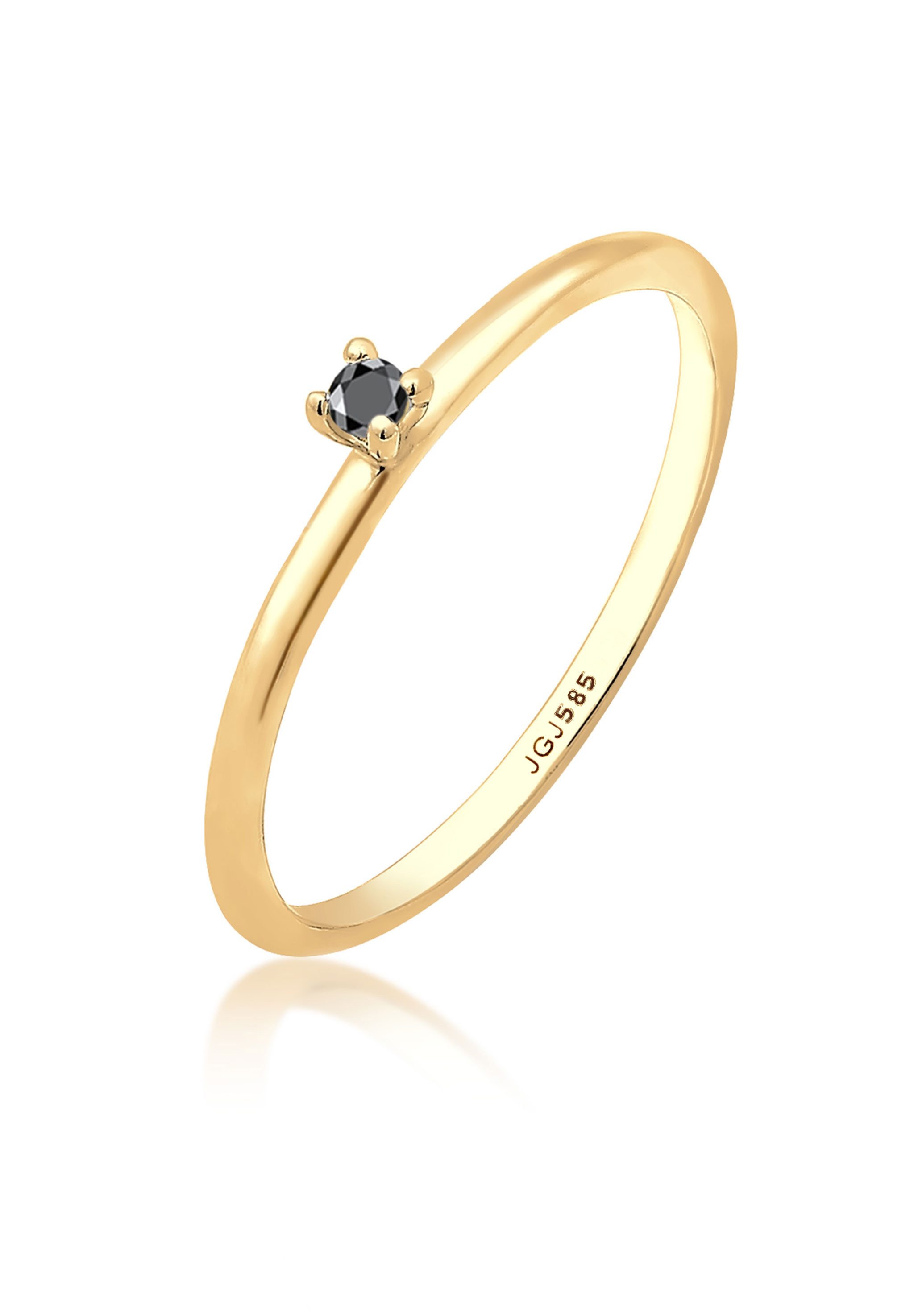 Elli DIAMONDS Diamantring Solitär Diamant Schwarz Brillantschliff (0.003 ct) 585 Gelbgold
