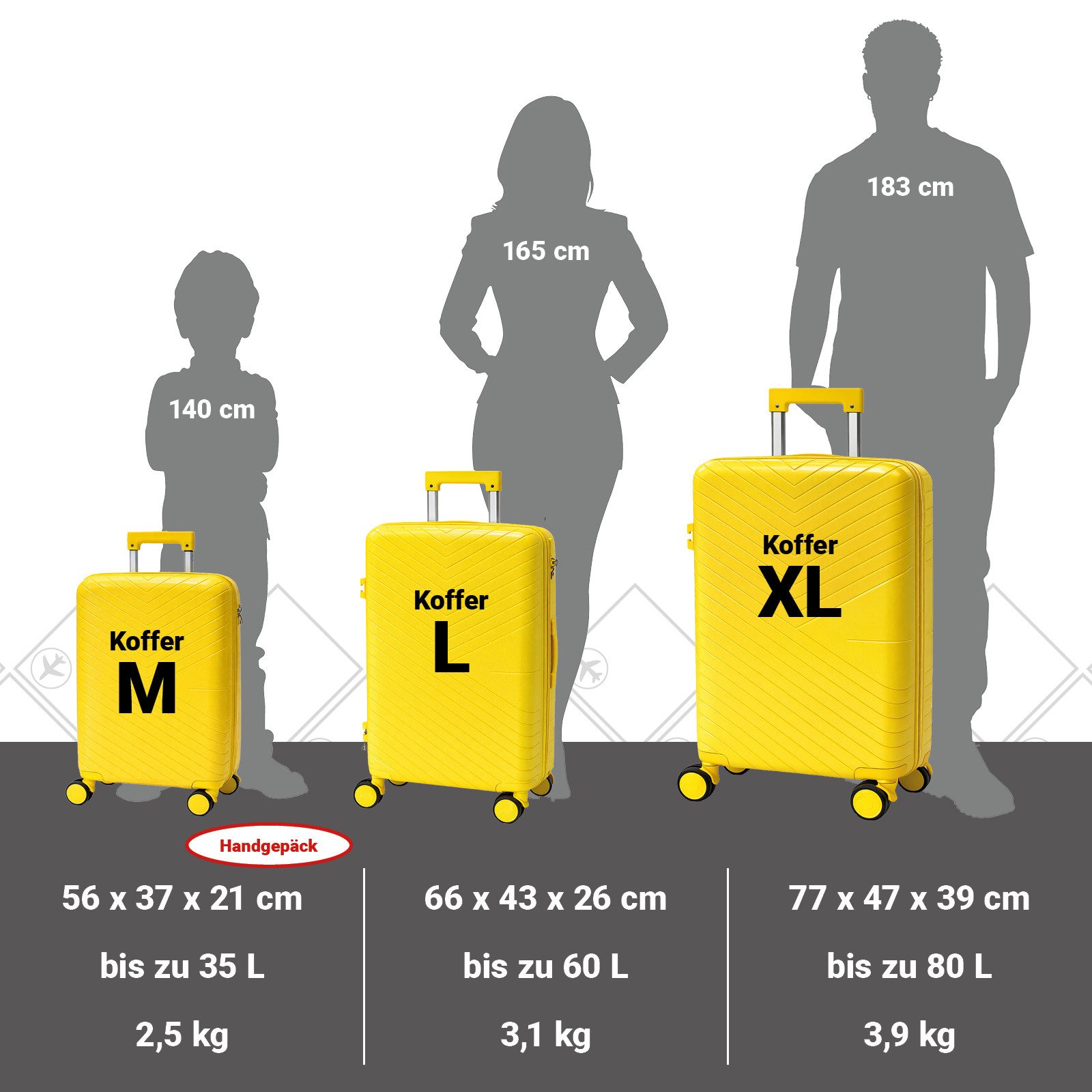 Barut Trolleyset Reisekoffer Set NOVA Yellow, (Set, 3 tlg., MS-19915)