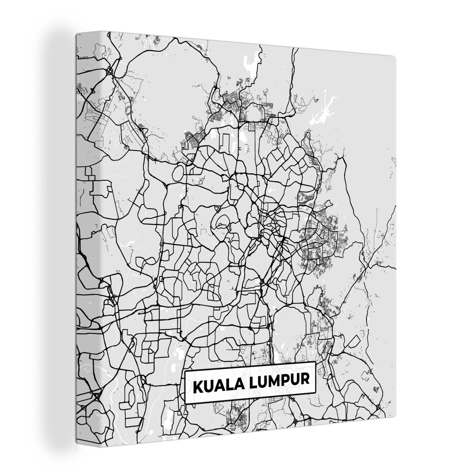 OneMillionCanvasses® Leinwandbild Karte - Kuala Lumpur - Stadtplan - Schwarz und weiß, (1 St), Leinwand Bilder für Wohnzimmer Schlafzimmer