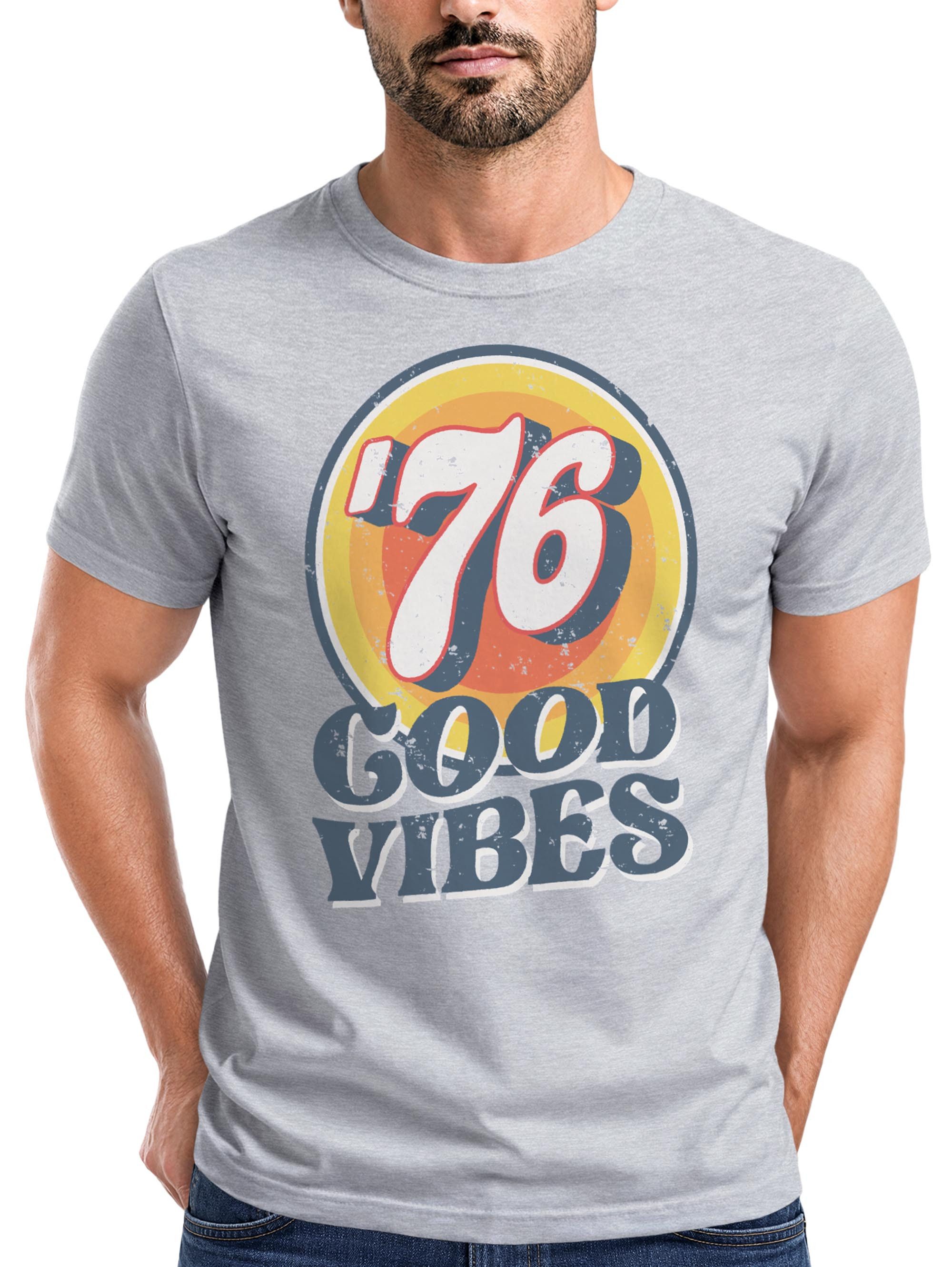 Neverless Print-Shirt Herren T-Shirt Sommer Good Vibes 70er Jahre Retro Print Hippie Style mit Print