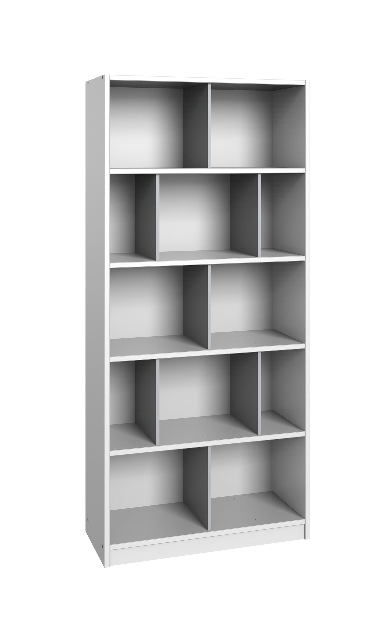 freiraum Bücherregal Joker, B/H/T: 90x197x38 cm, in Weiß mit 4 Einlegeböden und Absetzungen in Hellgrau