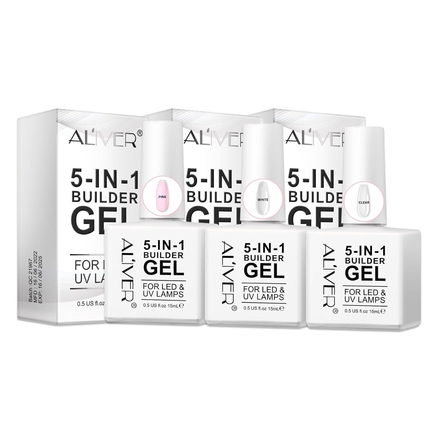 ALIVER Gel-Nagellack Nagelaufbau 5-in-1 Stärkendes Builder Nail Gel in 3 Farben