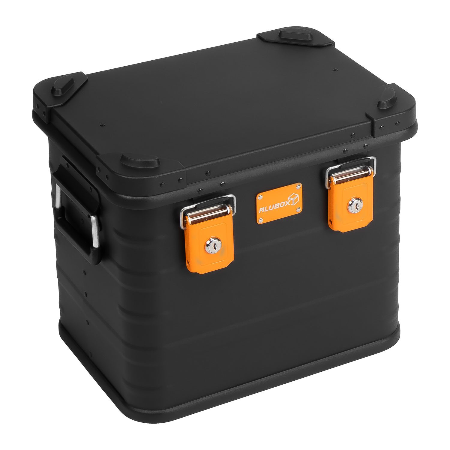 ALUBOX Aufbewahrungsbox mit Deckel Transportbox Premium E-Serie Black Edition (31 Liter), umlaufende Gummidichtung - integrierte Zylinderschlösser
