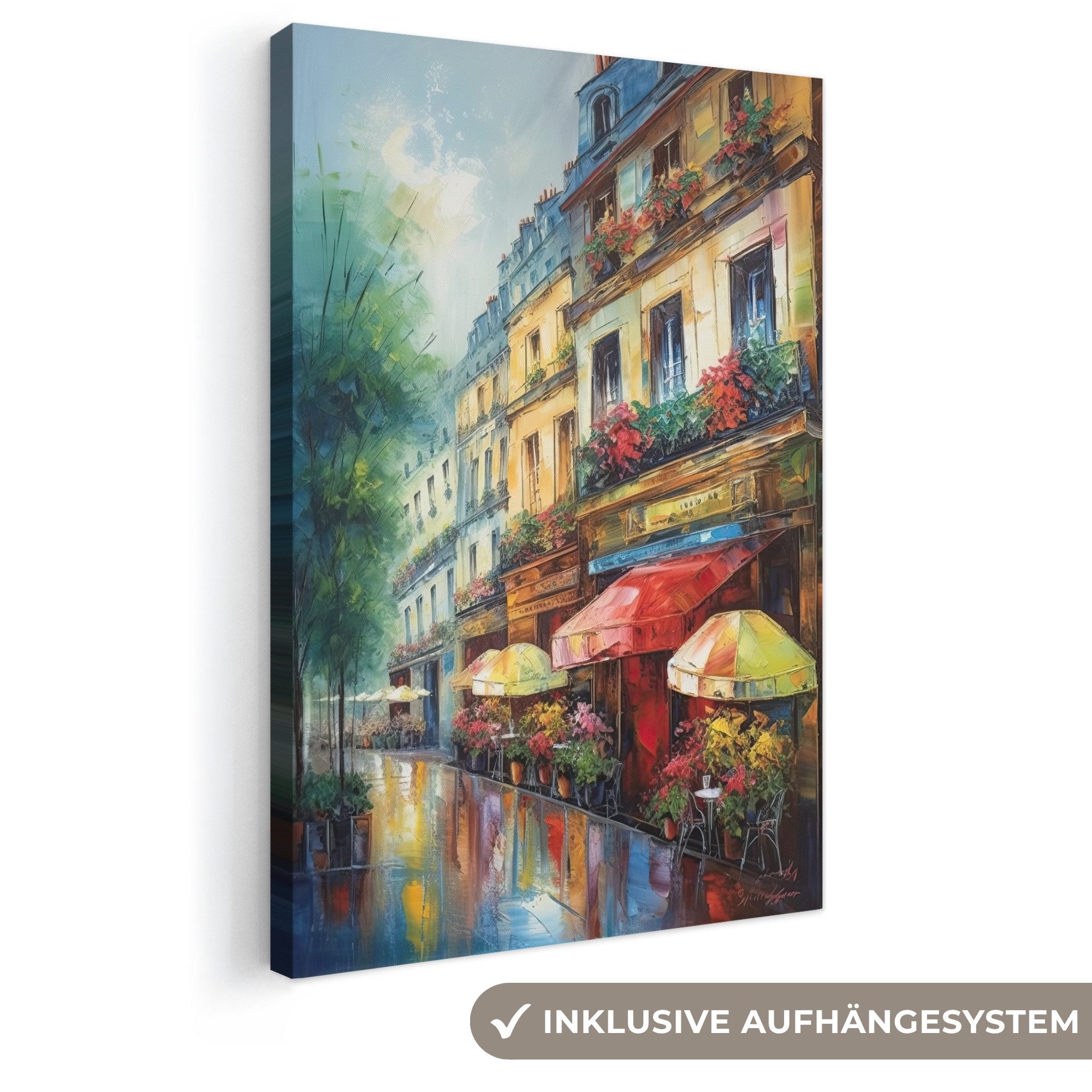 OneMillionCanvasses® Leinwandbild Straße - Ölfarbenoptik - Farbenfroh - Stadt, Fotodruck (1 St), Leinwand Canvas Wandbild, Wanddekoration 20x30 cm