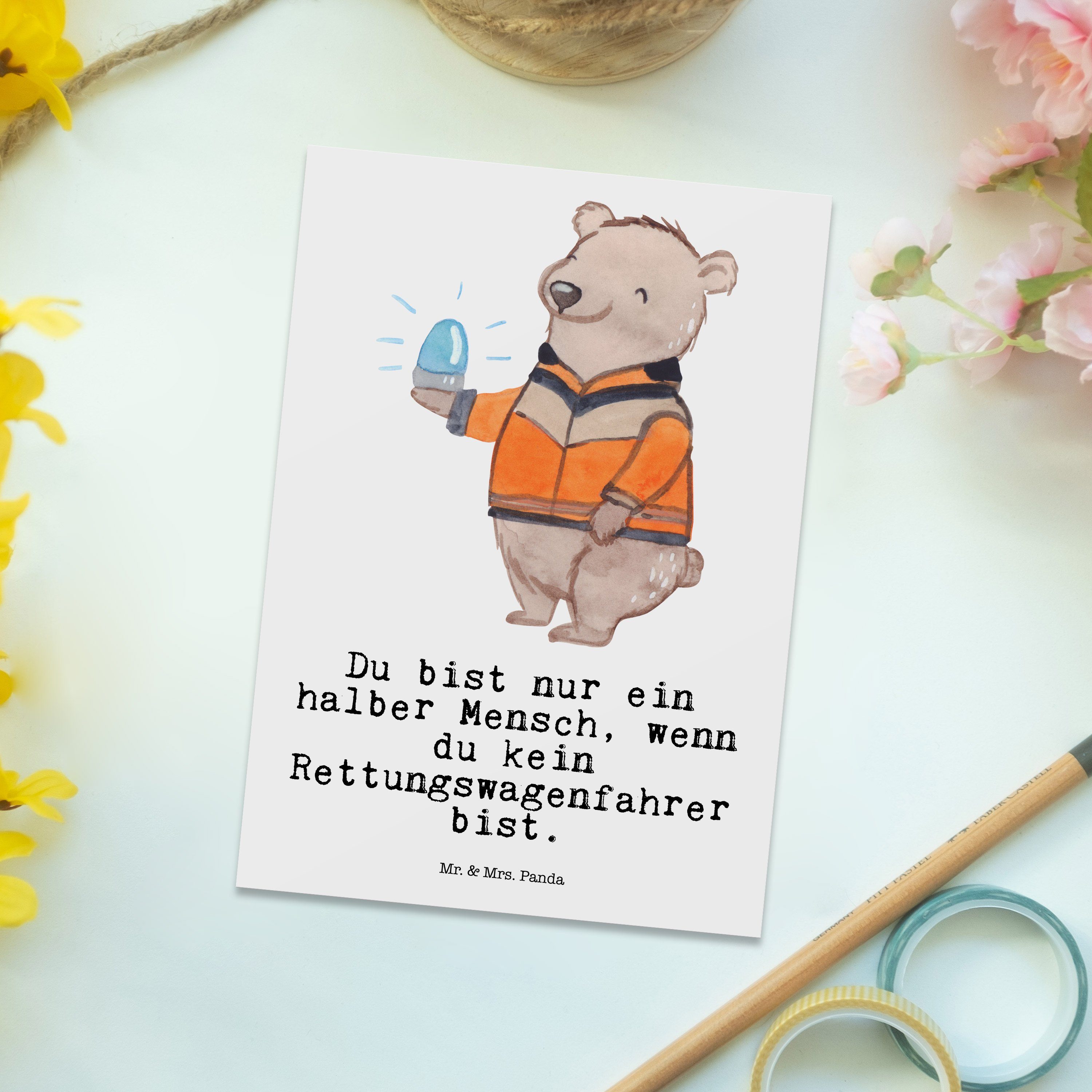 Herz - Postkarte Panda Rettungswagenfahrer Mrs. Geburtstag Grußkarte, mit - Mr. Geschenk, & Weiß