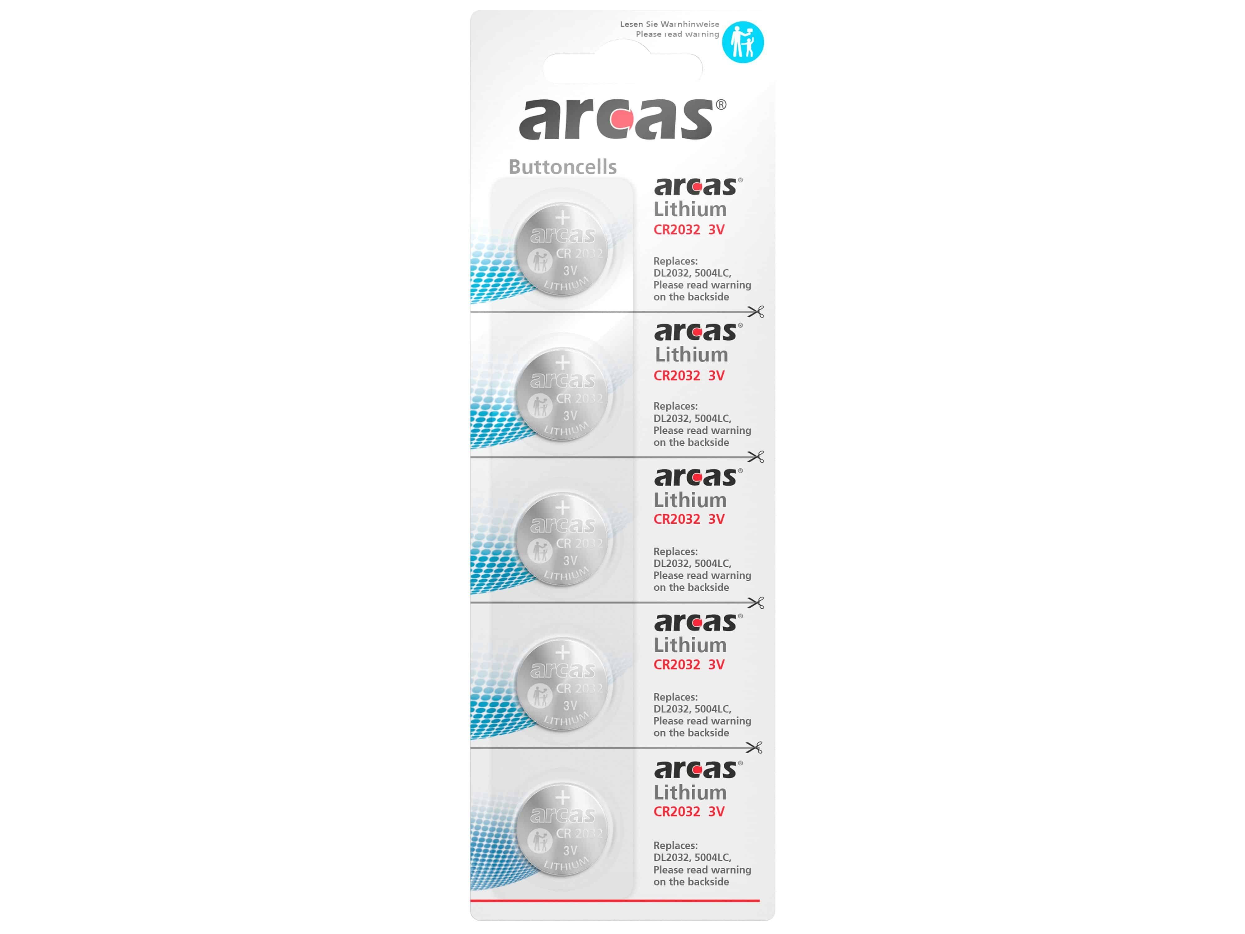Knopfzelle Stück ARCAS Arcas CR2032, Lithium-Knopfzellen 5