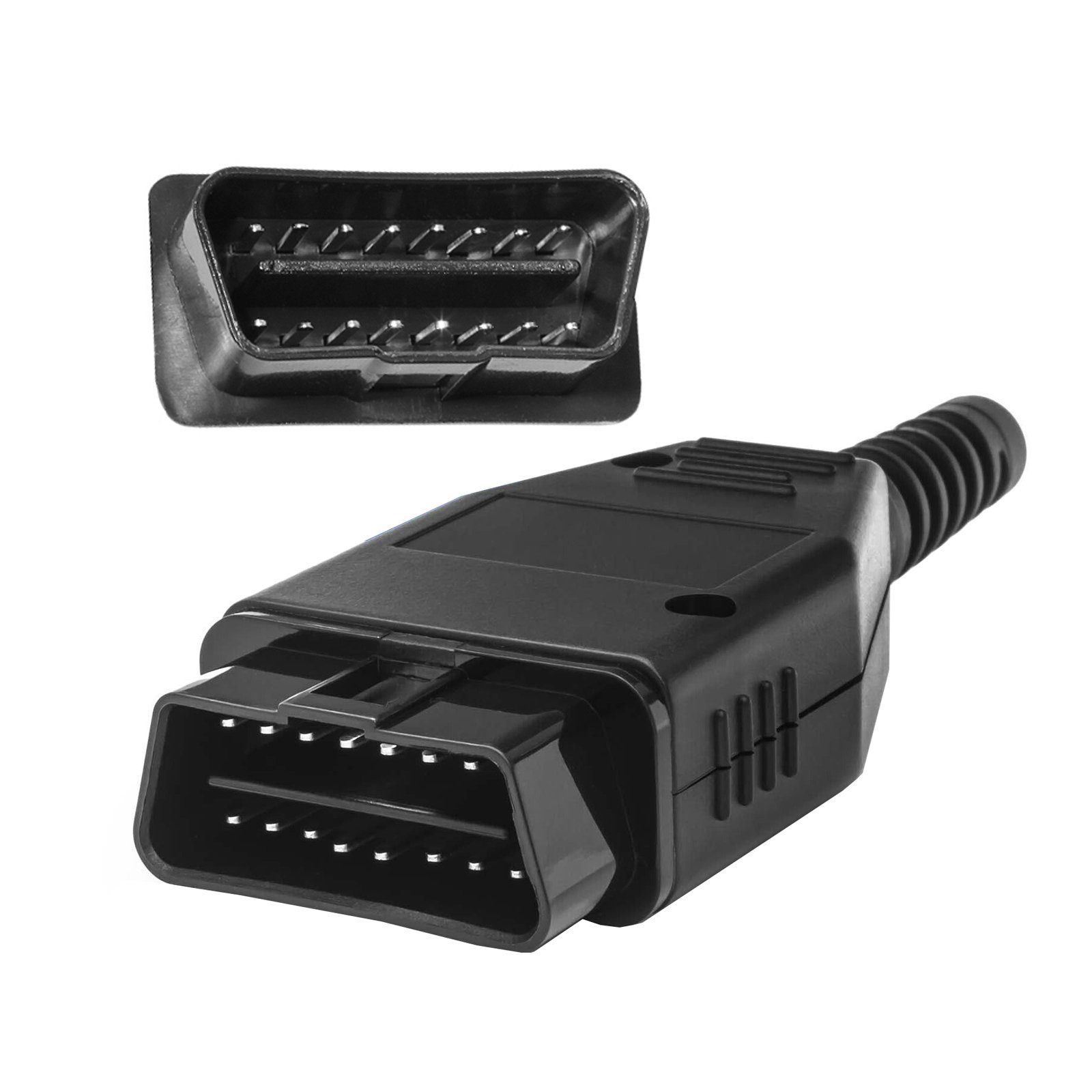 Bolwins I26C OBD2 Diagnose 16Pin Ersatz Reparatur Konfektionierung OBD II Auto Auto-Adapter OBD II 16-Pin Stecker (J1962, männlich) zu Offenes Kabelende / Lötanschluss für Platine, 30 cm, Bausatz zur Herstellung individueller Diagnosekabel