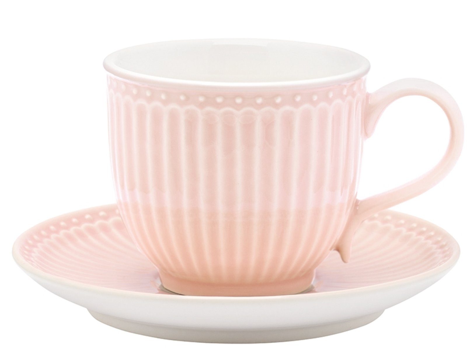 Greengate Tasse Alice Tasse mit Untertasse pale pink 8,5 cm, Porzellan