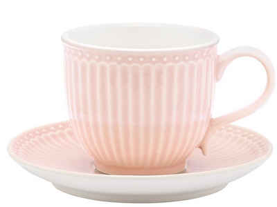 Greengate Tasse Alice Tasse mit Untertasse pale pink 8,5 cm, Porzellan