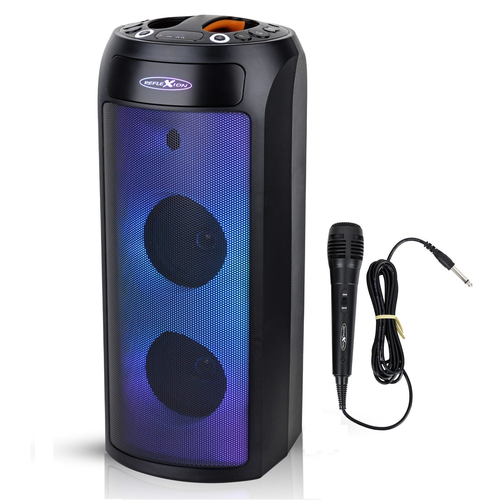 Reflexion PSX30BT Lautsprecher mit LED-Flammenlicht Bluetooth-Lautsprecher (Bluetooth, 240 W, Bluetooth, Radio, Karaoke, Disco-Licht Effekte, Equalizer)
