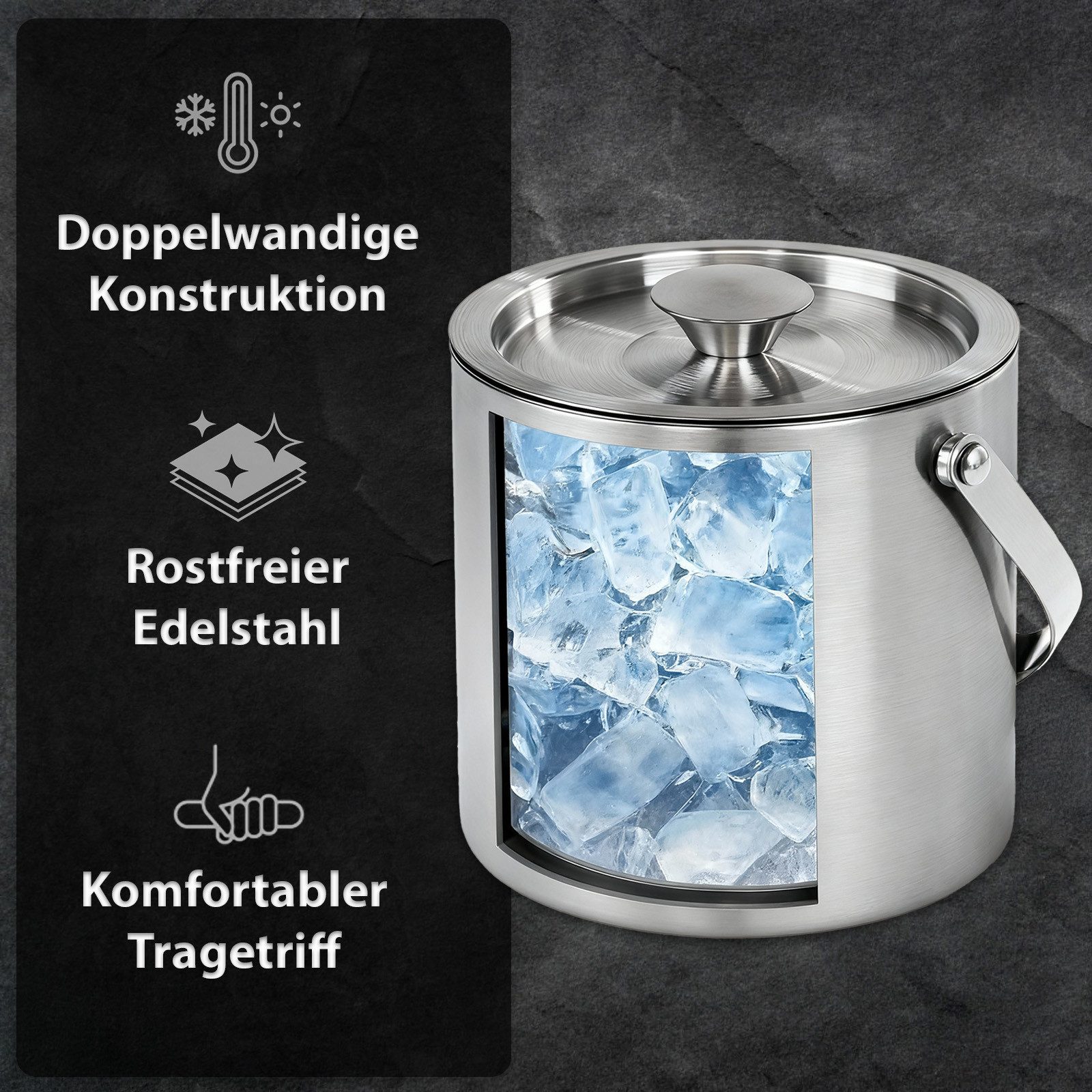 Montafox Eiswürfelbehälter Montafox Edelstahl Eiswürfelbehälter 3 Liter