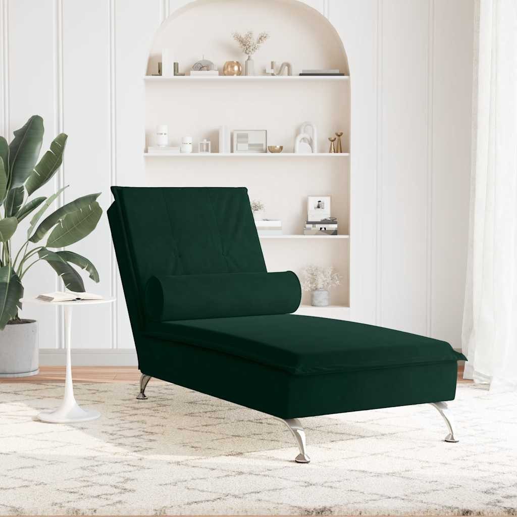 vidaXL Chaiselongue Massage-Chaiselongue mit Nackenrolle Dunkelgrün Samt, 1 Teile
