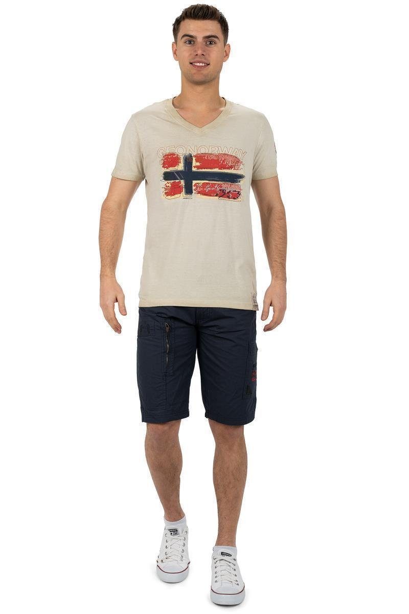 beige Casual Men im Look bajoasis Shirt T-Shirt Geo Norway (1-tlg) Used Kurzarm