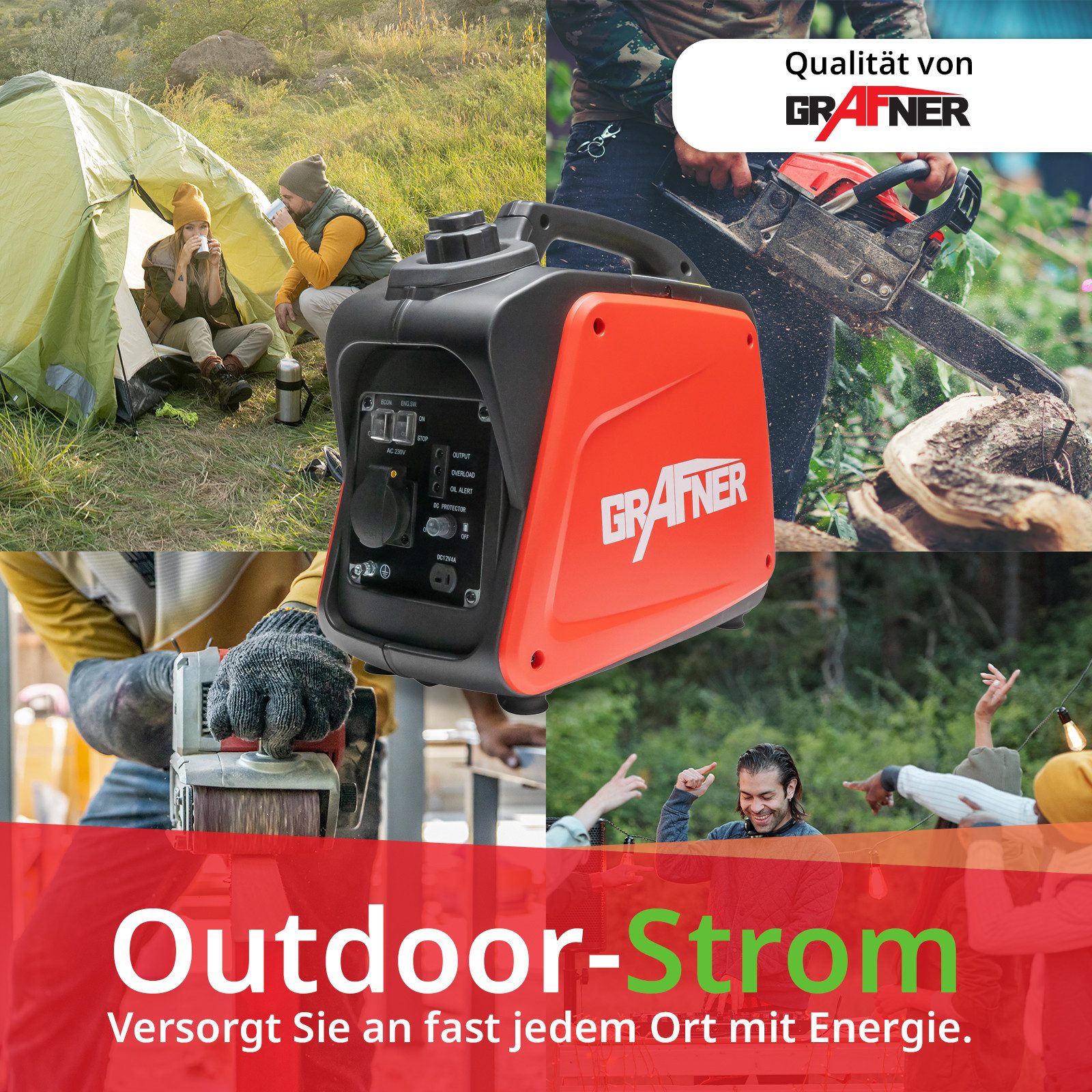 Grafner Stromerzeuger Stromerzeuger Inverter Notstromaggregat Benzin 1100W, 1,00 in kW, (Stk, 1-tlg., 1), 230 V Steckdose, Benzin, 23M
