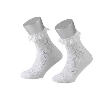 Lusana Trachtensocken L1280S Kindersöckchen mit Ajourmuster und weißer Spitze