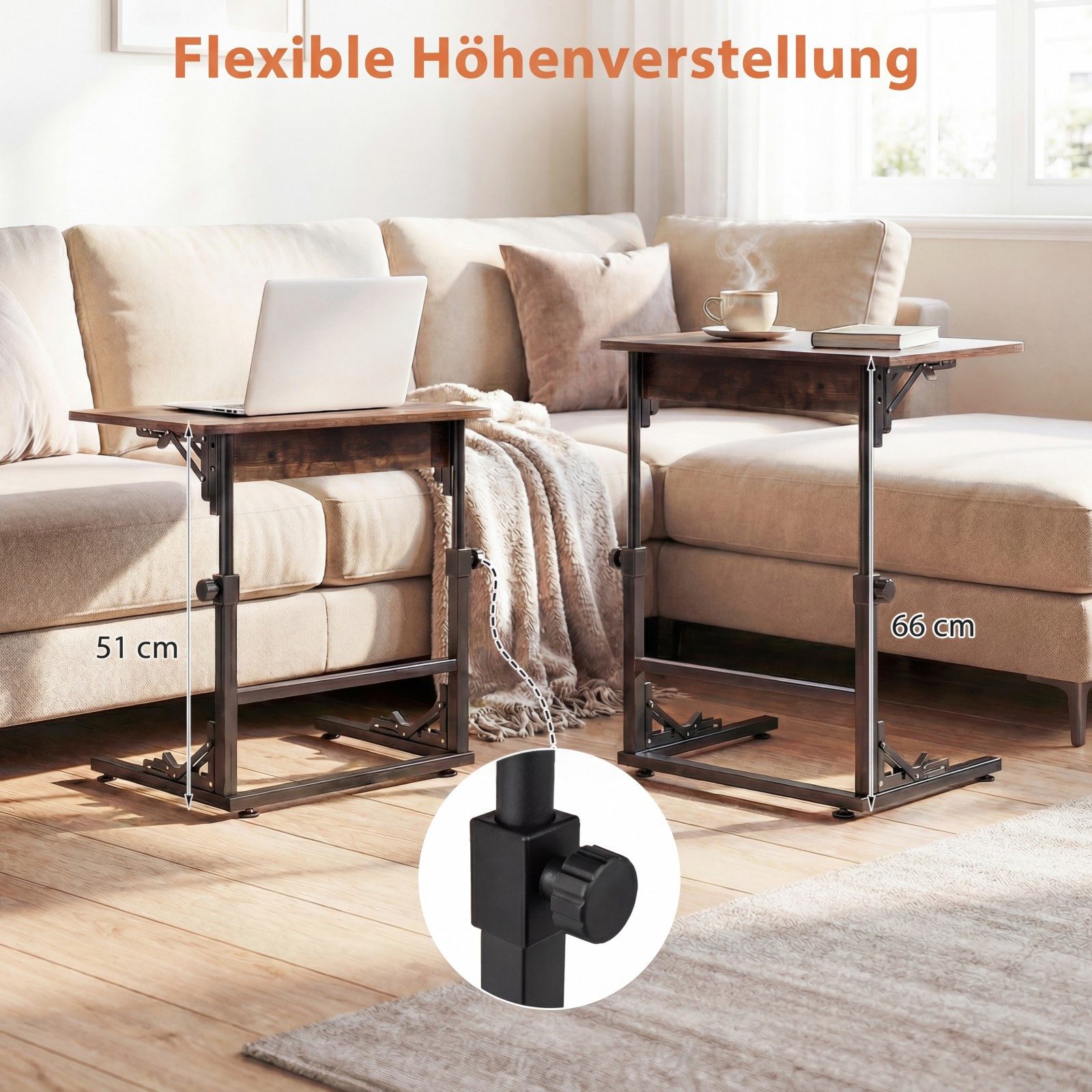 COSTWAY Laptoptisch höhenverstellbar klappba Betttisch C-Form, 59,5x39x51-66cm – Bild 3 von 5
