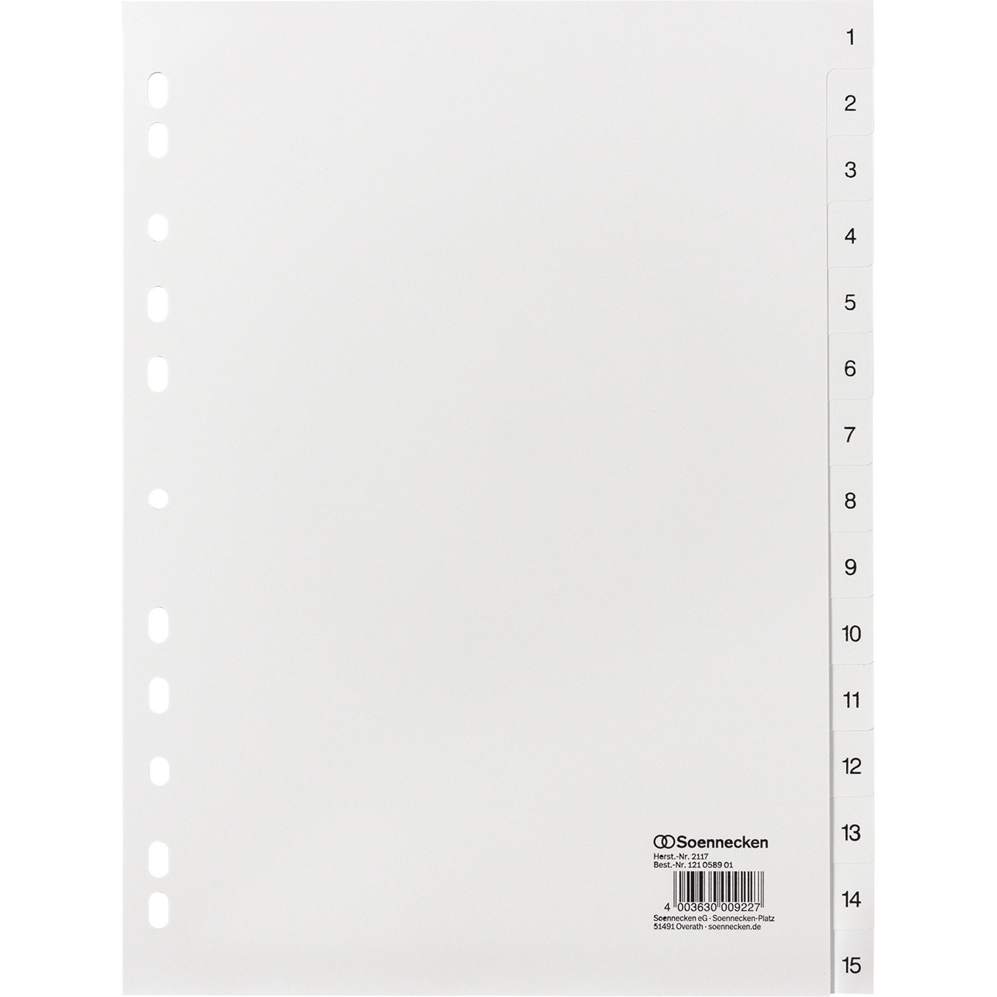 Soennecken Aktenordner Register 2117 DIN A4 1-15 volle Höhe PP weiß