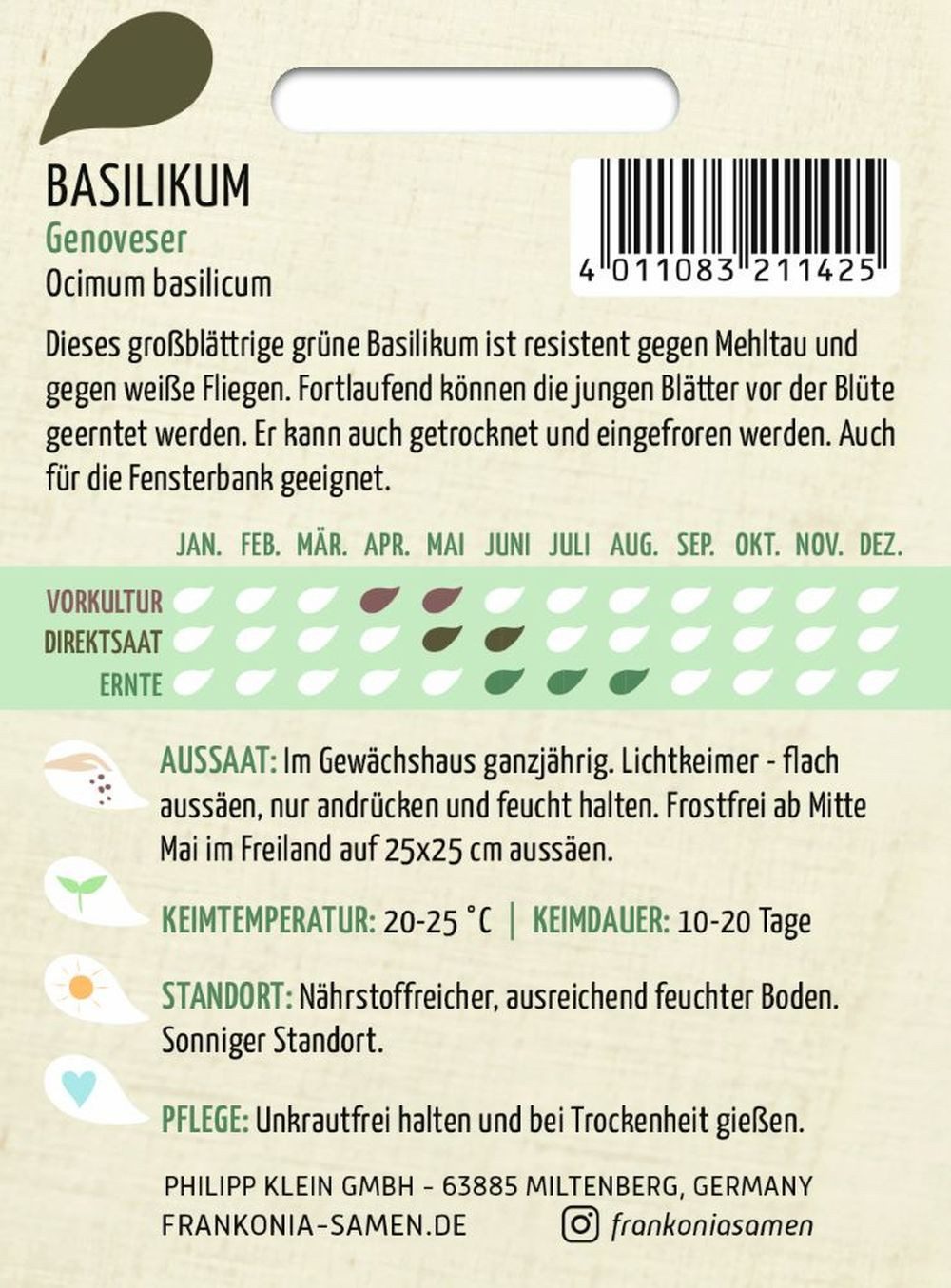FRANKONIA Kräutersamen Basilikum, Genoveser - Basilikum-Samen Gewürz Saatgut Samen, Ocimum basilicum