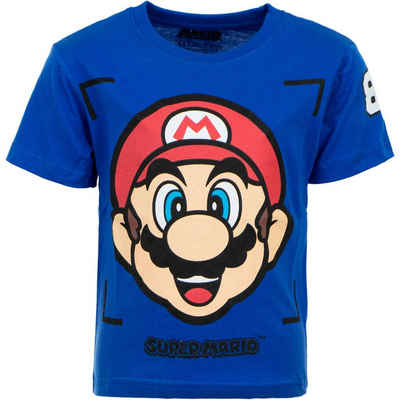 Super Mario T-Shirt Super Mario Jungen kurzarm Shirt Gr. 98 bis 128, 100% Baumwolle, Blau