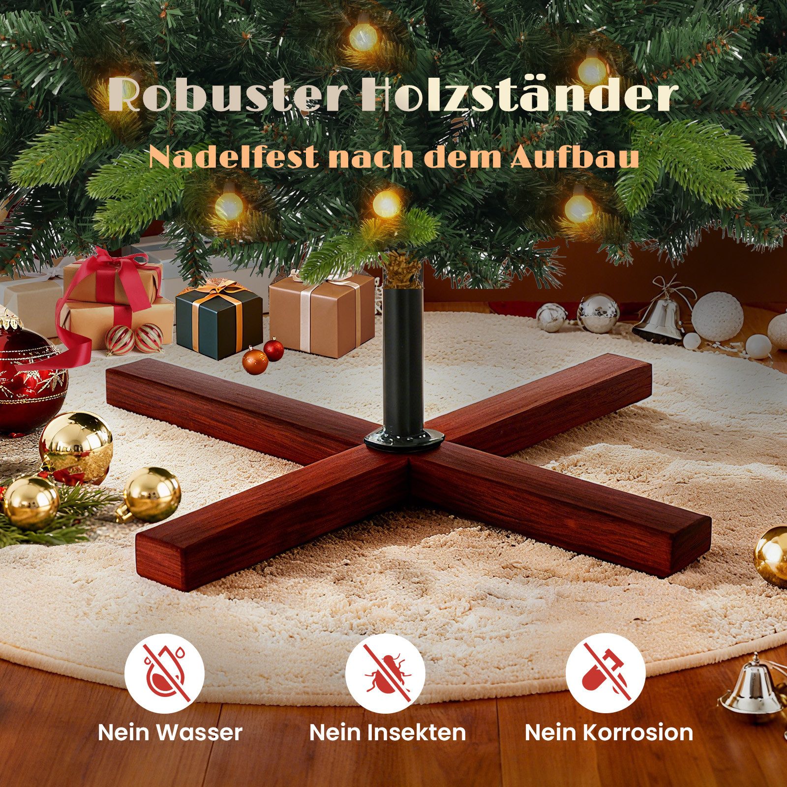 Circlio Künstlicher Weihnachtsbaum 180 cm Weihnachtsbaum mit 1152 Spitzen, PE/PVC Tannenbaum, Christbaum mit Holzständer, schwer entflammbar & wiederverwendbar – Bild 4 von 5