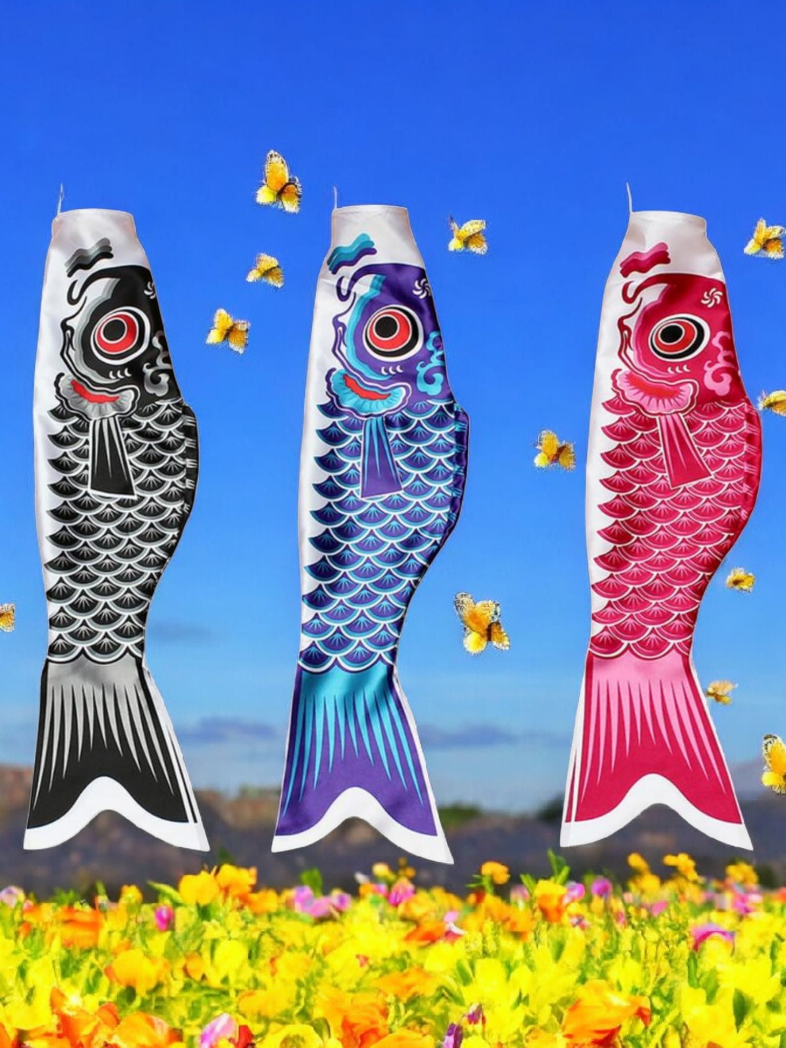CleanPrince Windsack Karpfen Fisch Fahne Flagge Windsack 55 cm lang, - wunderschönes Windspiel für den Garten