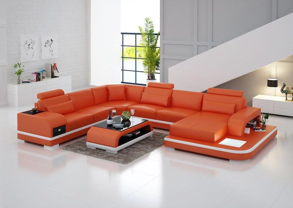 JVmoebel Polstergarnitur Designer Couch in Orange und Schwarz, Echtleder oder Kunstleder, (Set, 3-tlg., 3+2+2 Sitzer), Made in Europa