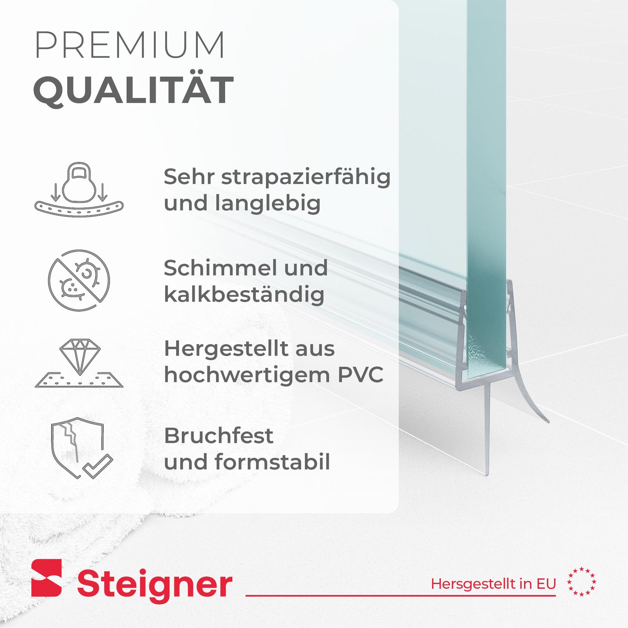 STEIGNER Duschdichtung Duschdichtung Gerade UK03 30 cm (1 Stk) Transparent 6-8 mm, L: 30 cm, (1 Stück Packung, Einzeldichtung), Dichtung für Eckeinstieg Dusche  – Bild 4 von 5