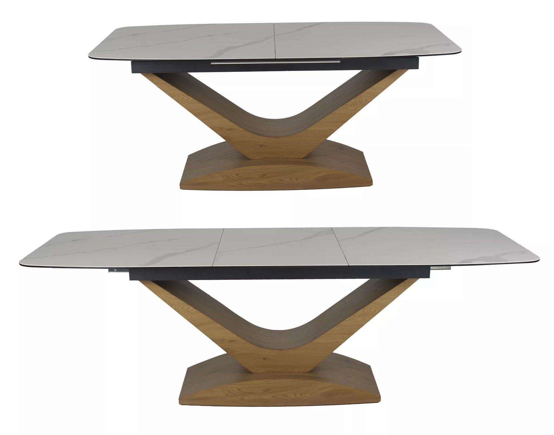 Feldmann-Wohnen Esstisch Dolce Ceramic (Tischplatte ausziehbar bis 240cm, 1-St., Marmor Optik, Tischplatte aus gehärtetes Glas), 180-240x95x76cm weiß Marmor matt Eiche Natur ausziehbar