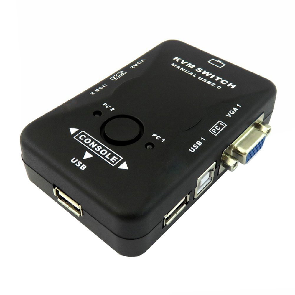 Bolwins VGA-Switch D42C KVM Switch Box USB 2.0 VGA PS2 für 2 PC Tastatur Maus Monitor