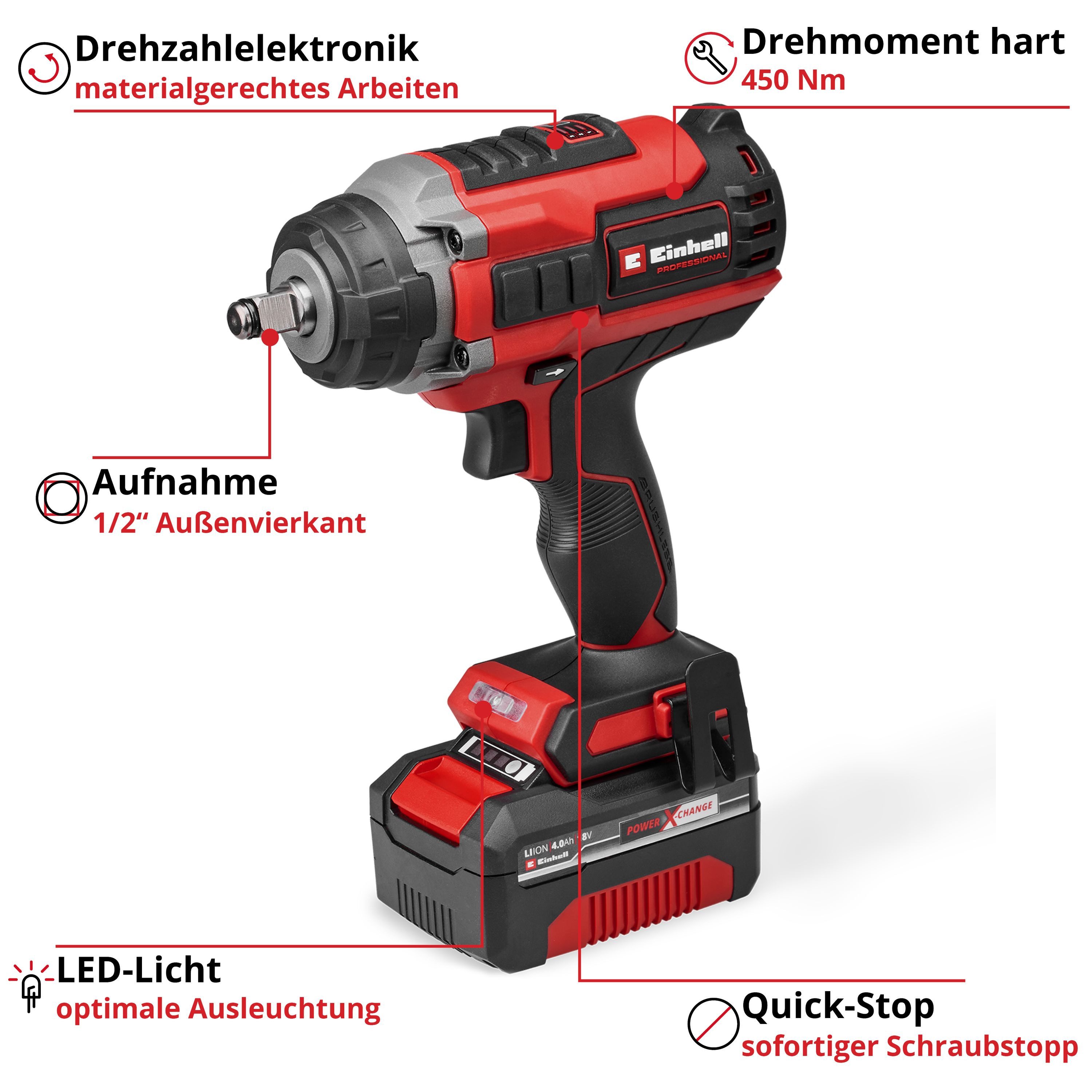 Einhell Akku-Schlagschrauber IMPAXXO 18/450 (1x4,0Ah) – Bild 4 von 5