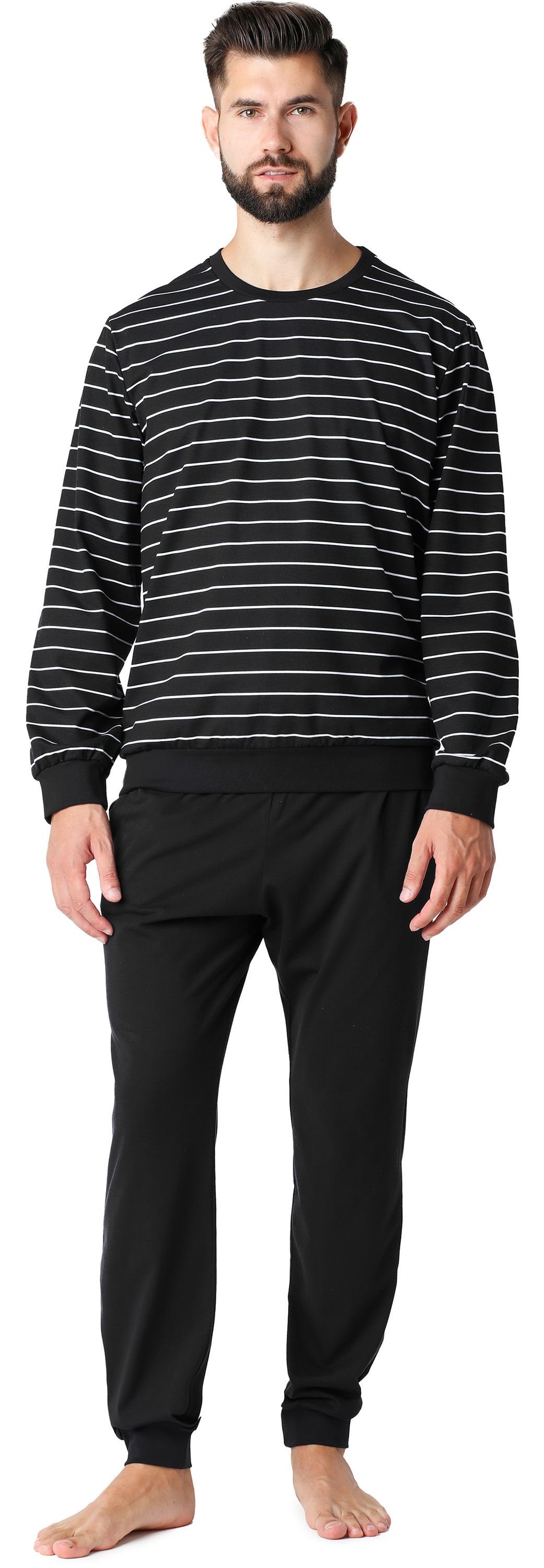 Ladeheid Schlafanzug Herren Schlafanzug aus Baumwolle LA40-228 Schwarz Weiß
