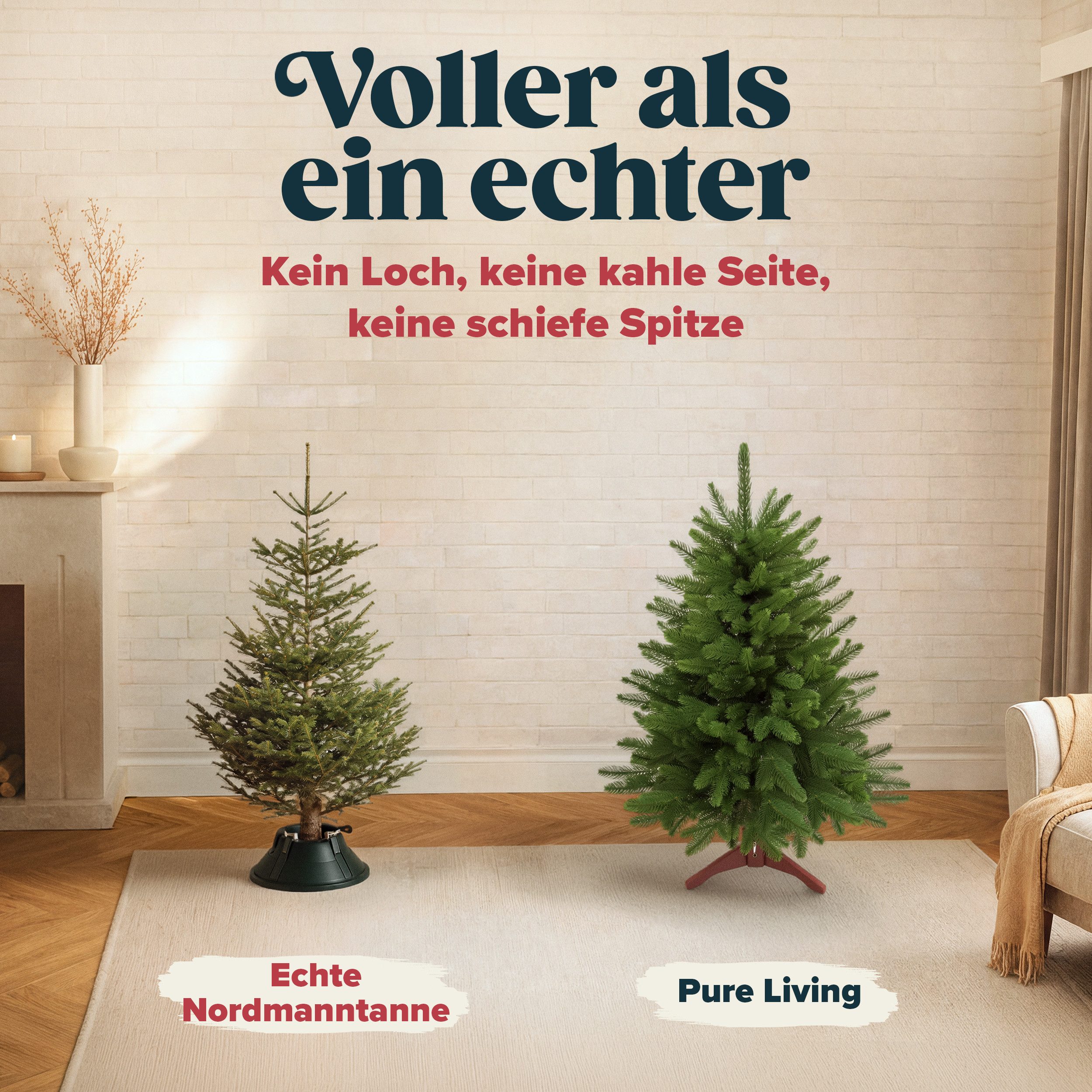 PURE LIVING INTERIOR DESIGN Künstlicher Weihnachtsbaum Nordmanntanne, PE-Spritzguss, erhältlich in 90-180 cm, Nordmanntanne, Elegant, Stilvolle Dekoration für f – Bild 2 von 5