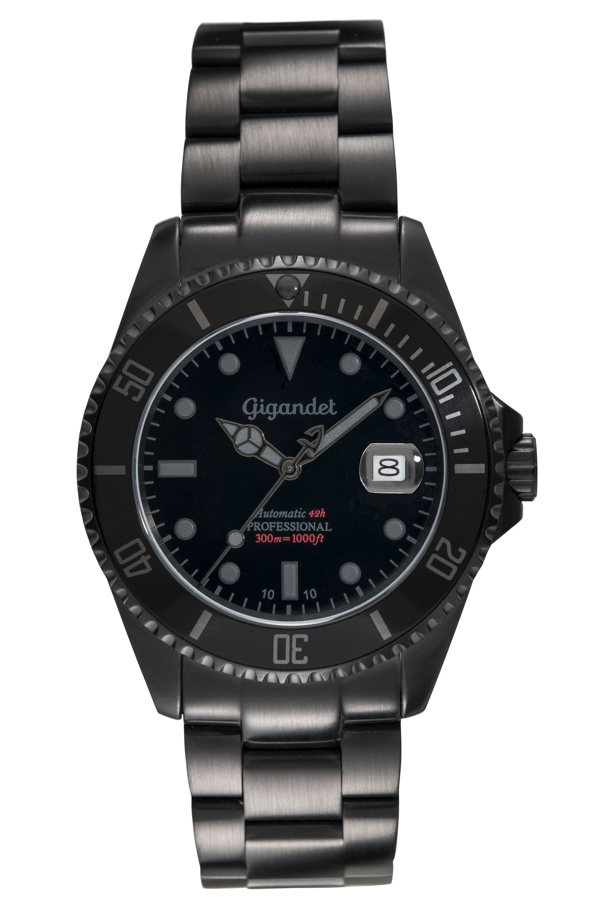 Gigandet Automatikuhr Herrenuhr, Armbanduhr, Taucheruhr, 43mm, SEA GROUND G2-010, Mineralglas, Aluminiumlünette, Schwarz, 30bar/300m wasserdicht