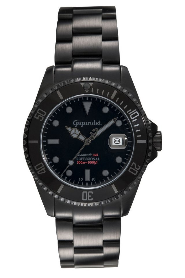 Gigandet Automatikuhr Herrenuhr, Armbanduhr, Taucheruhr, 43mm, SEA GROUND G2-010 G2-010, Mineralglas, Aluminiumlünette, Schwarz, 30bar/300m wasserdicht