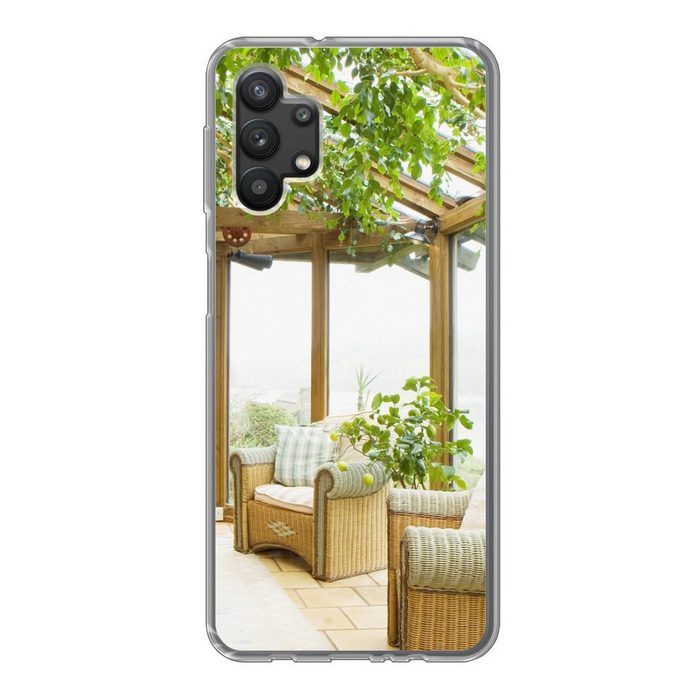 MuchoWow Handyhülle Pflanzen im Glasvordach Handyhülle Samsung Galaxy A32 5G Smartphone-Bumper Print Handy