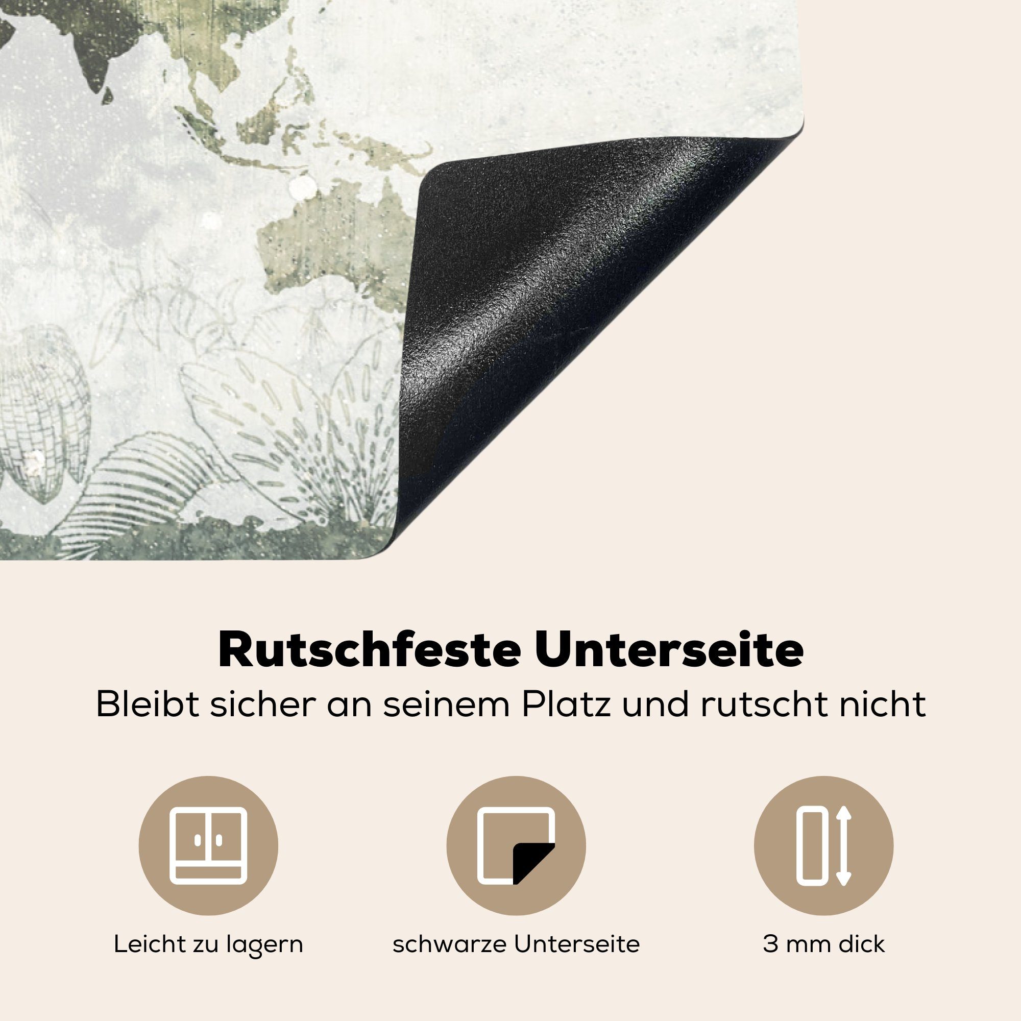 küche, Weltkarte - die für Blumen Vinyl, Herdblende-/Abdeckplatte MuchoWow cm, Ceranfeldabdeckung - Schutz tlg), (1 81x52 Gelb, Induktionskochfeld