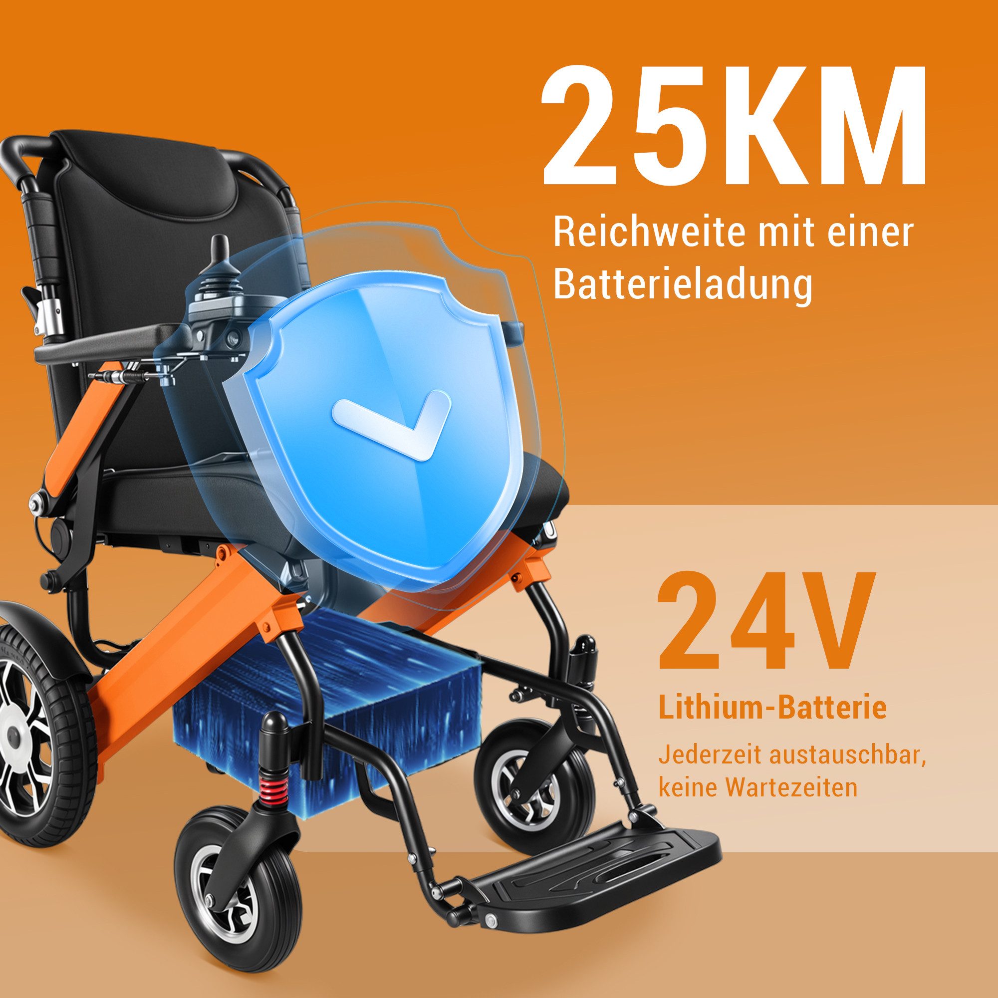 Vankel Elektrorollstuhl Elektrisch Faltbar Leicht bis 150KG, Faltbar, 25 km, seniorenmobil, 2x250W, 6,00 km/h E-Rollstuhl