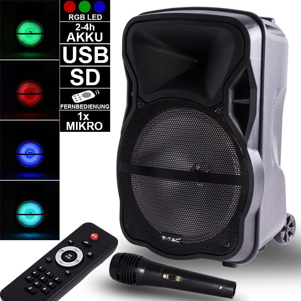 etc-shop Stereoanlage (Mobile PA Soundanlage mit Akku Karaoke Party  Lautsprecher mit Fernbedienung und Mikrofon, RGB Effekt Rollen, SD MMC USB  UKW Radio, HxBxT 51x32x29,5)