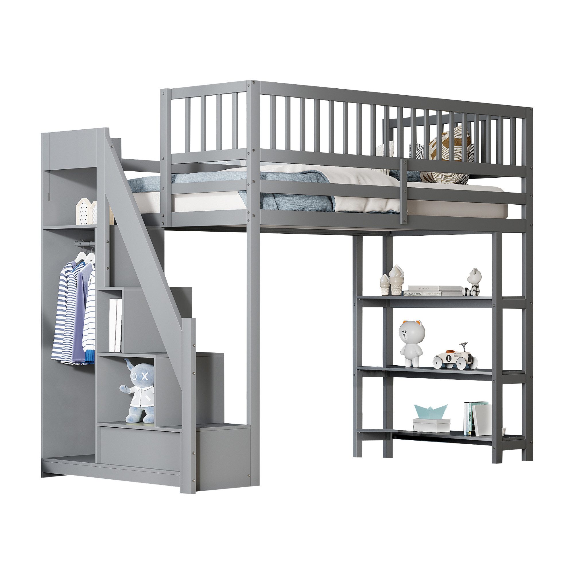 Flieks Hochbett Kinderbett 90x200cm mit Kleiderschrank, günstig online kaufen