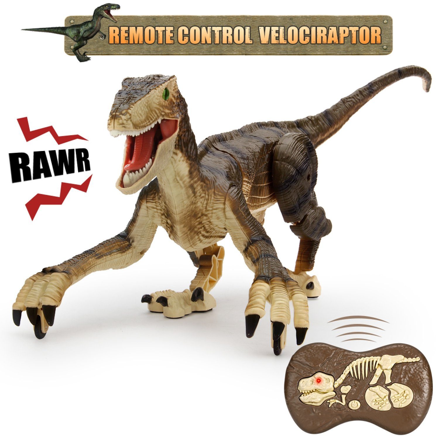 Esun Spielfigur »Fernbedienung Dinosaurier Spielzeug,Elektronisch Gehender Velociraptor mit LED Beleuchtung&Realistische Simulation Geräusche,2,4 GHz