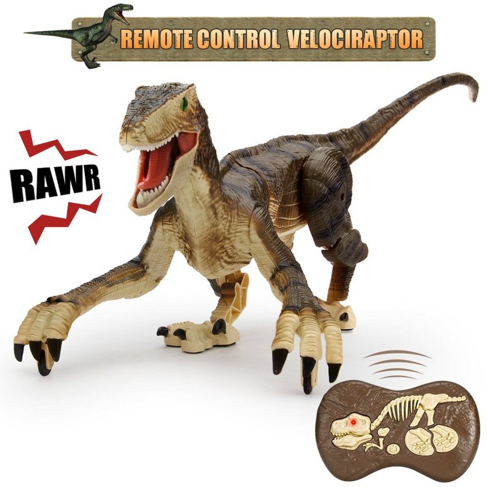 Esun Spielfigur Ferngesteuerter Dinosaurier Spielzeug,Rc Gehender Velociraptor  mit LED, (Set, Komplettset), Velociraptor Spielzeug,Beste RC Dinosaurier  Geschenke für Kinder